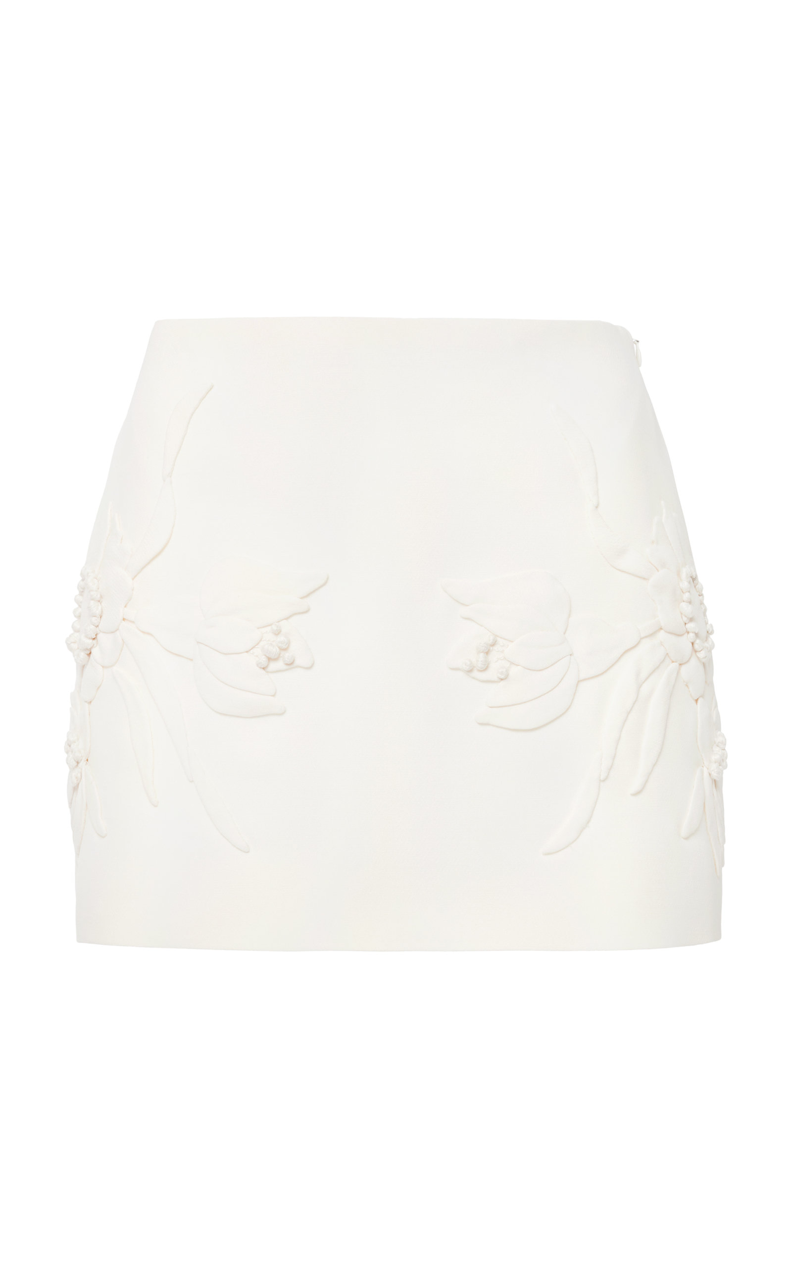 Valentino - Women's Patch Flowers Wool-Silk Mini Skirt - White - Moda Operandi