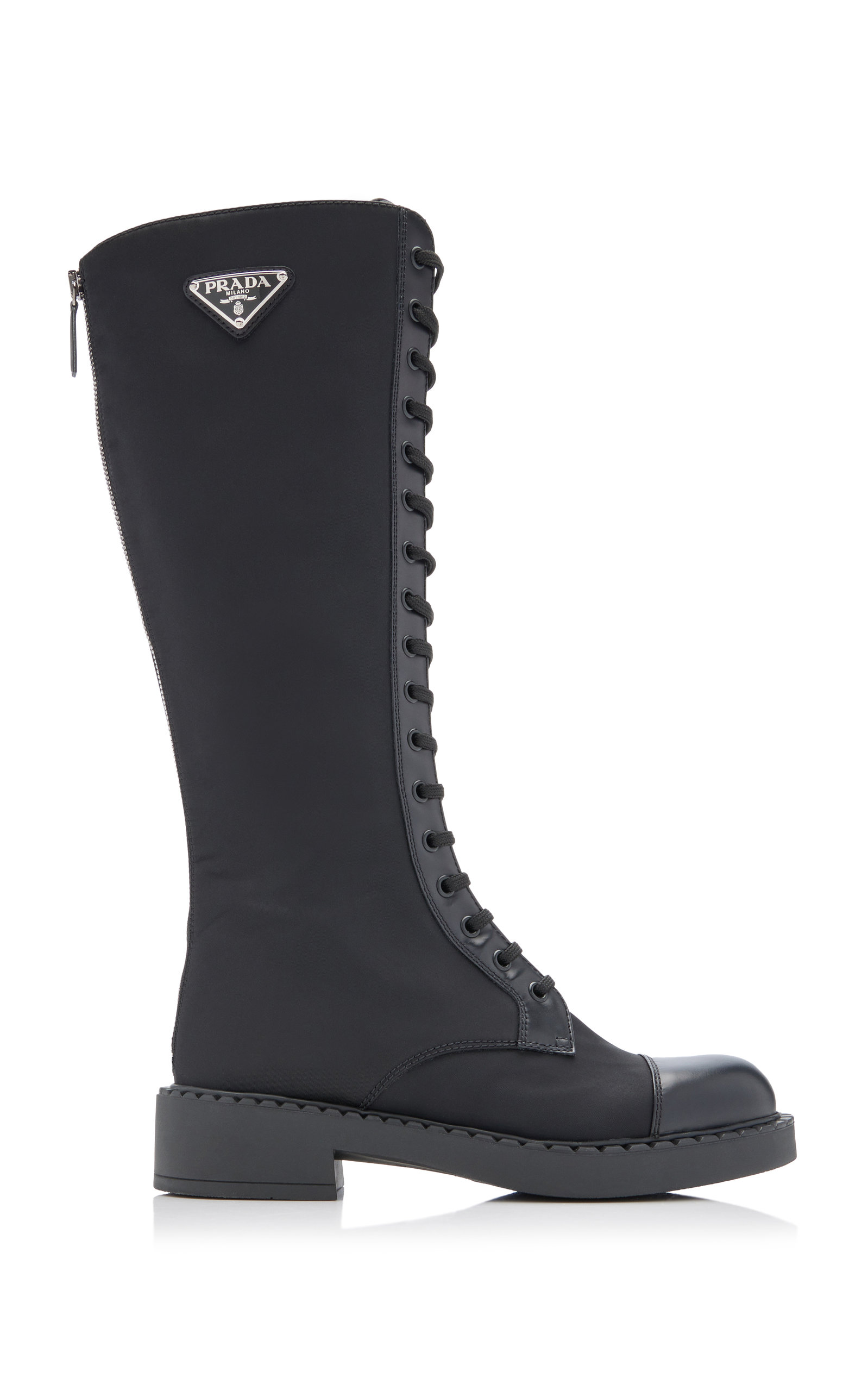 Prada Leather-Trimmed Nylon Lace-Up Knee Boots