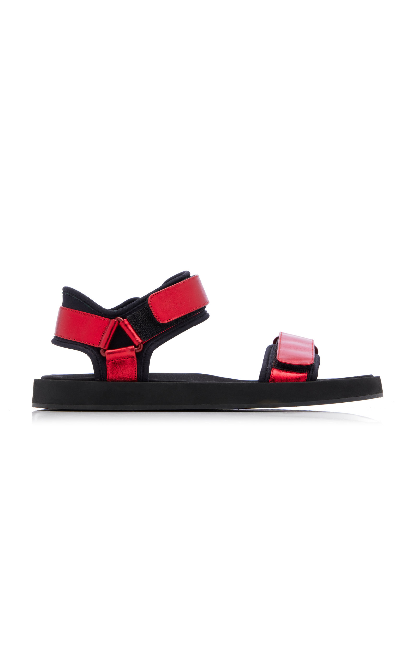 The Row Hook And Loop Metallic Leather And Neoprene Sandals In Red,black