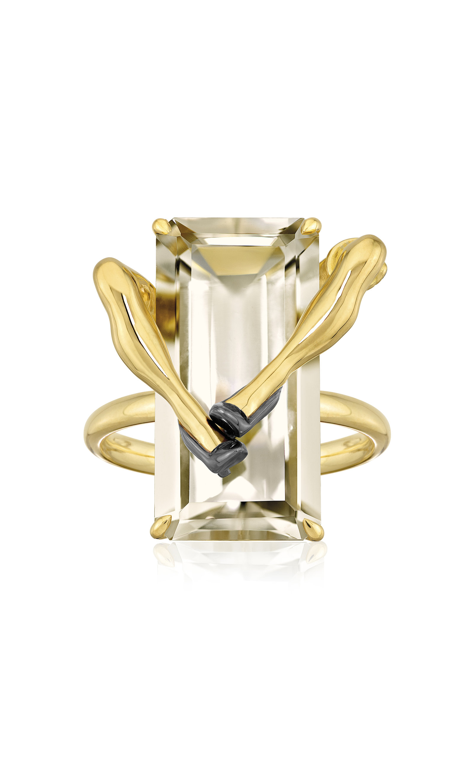 Legs 18K Yellow Gold Quartz; Diamond Ring