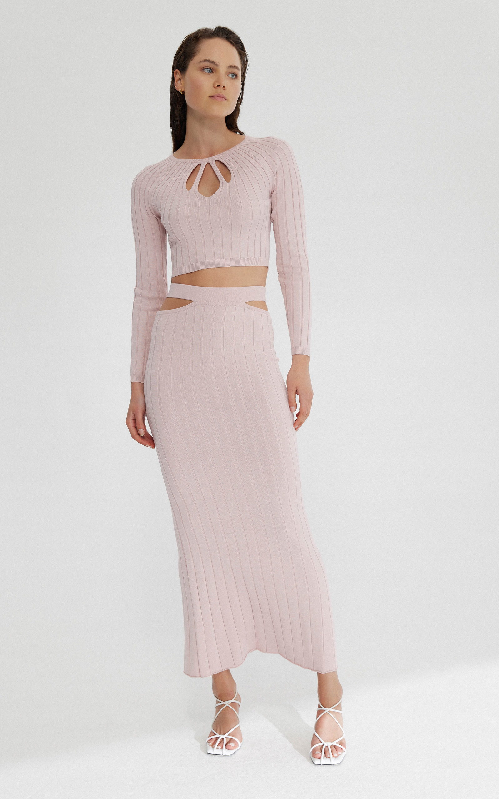 Significant Other Indigo Cutout Ribbed-Knit Cropped Top - Pink