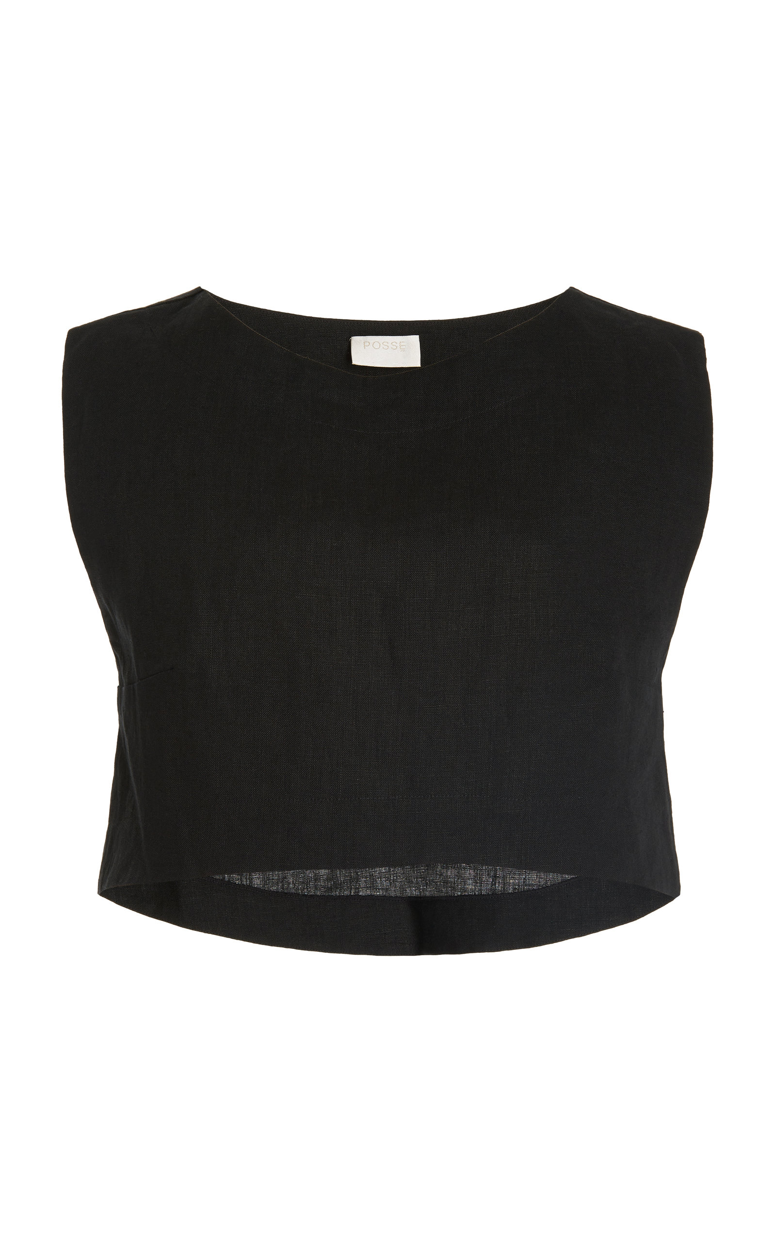 Shop Posse Exclusive Martina Linen Crop Top In Black