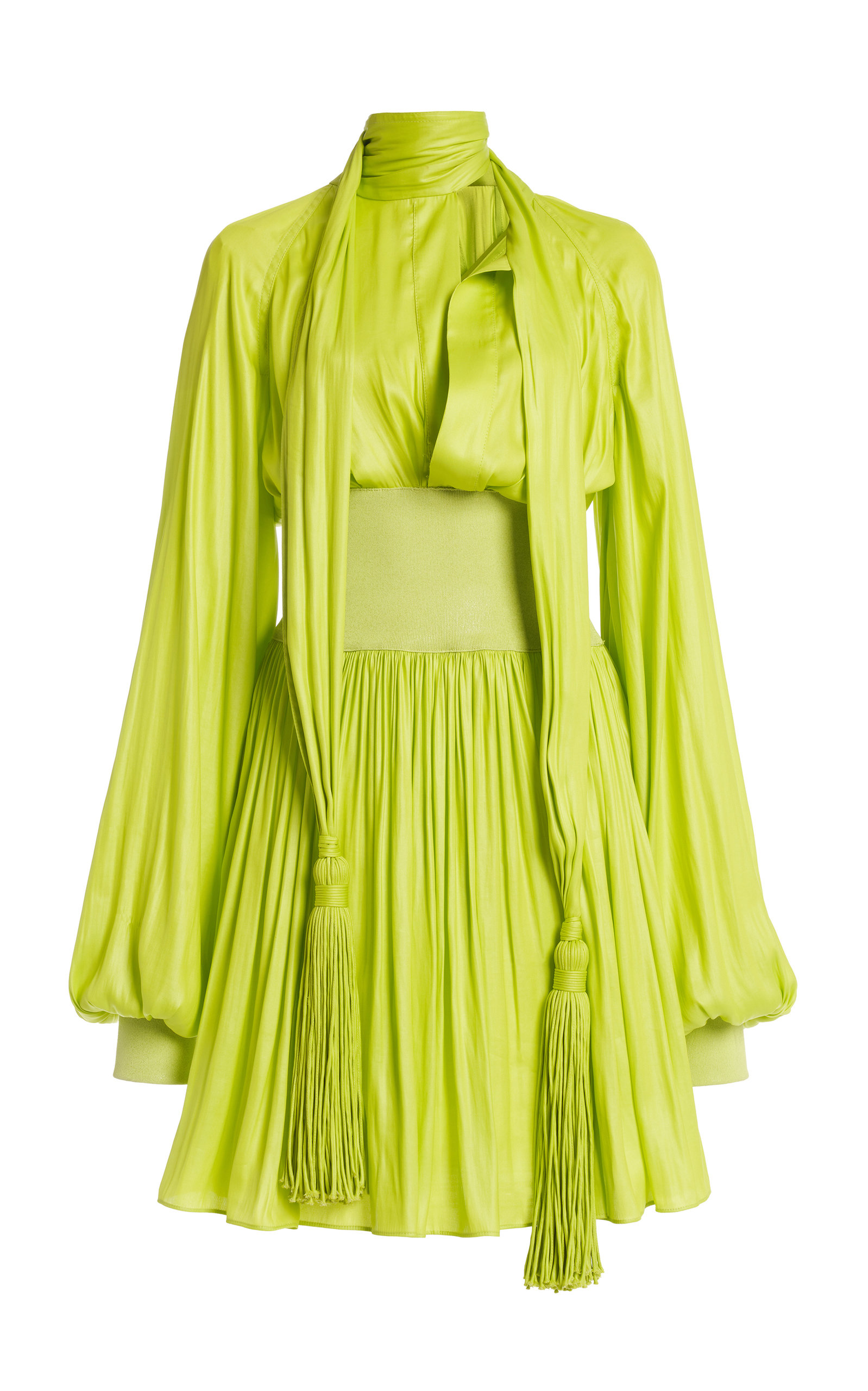 Shop Bottega Veneta Tassel-detailed Chintzed Mini Dress In Green