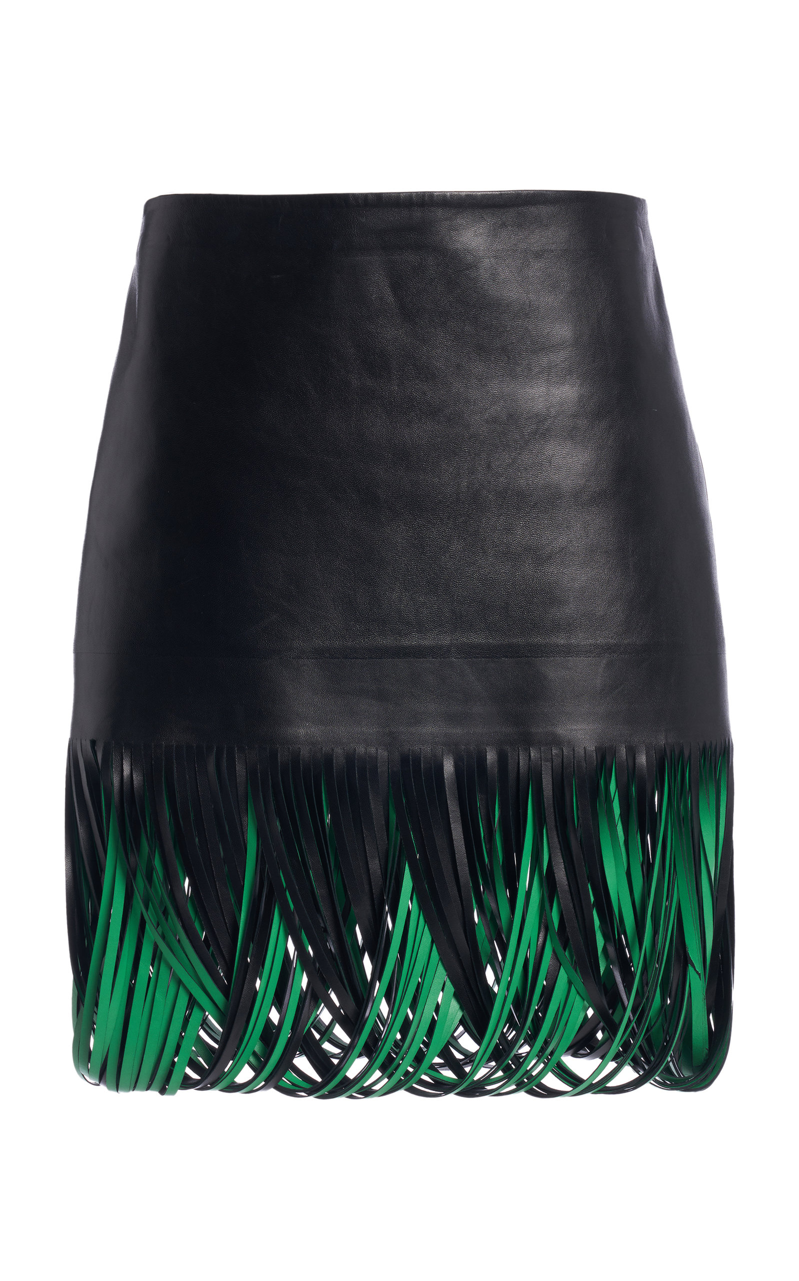 Shop Bottega Veneta Fringe-trimmed Leather Mini Skirt In Multi