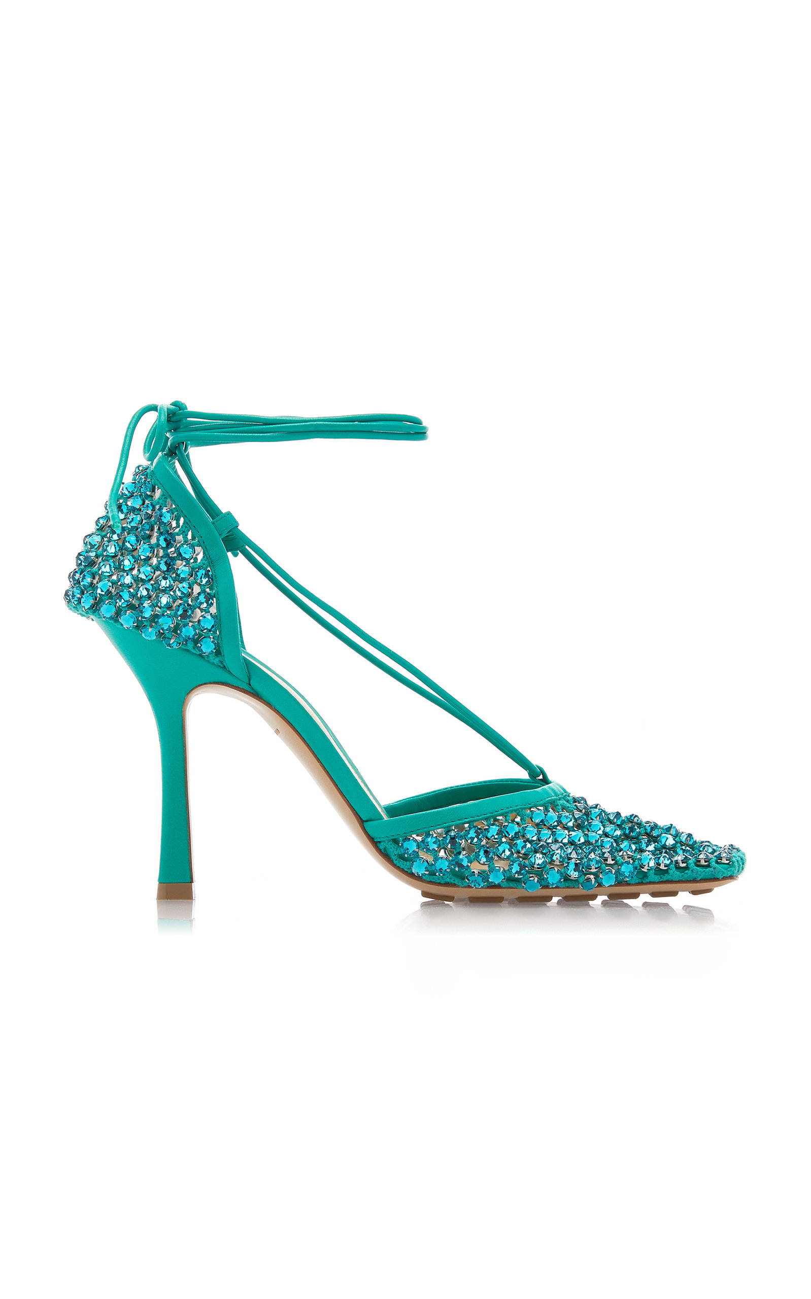 Bottega Veneta Strass Crystal-embellished Leather And Mesh Sandals In Pink,turquoise