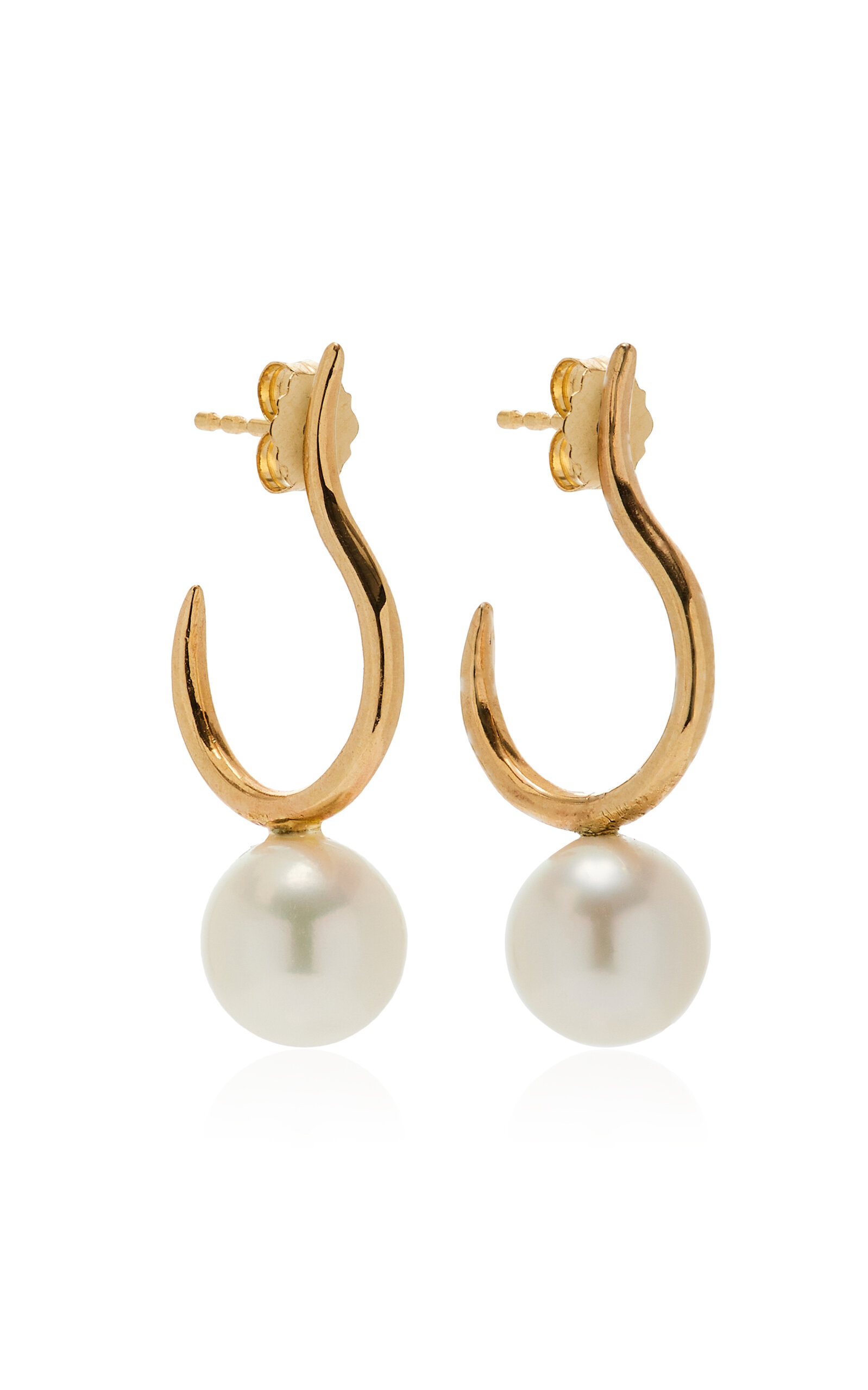 White/Space Moon 14K Yellow Gold Pearl Hoop Earrings