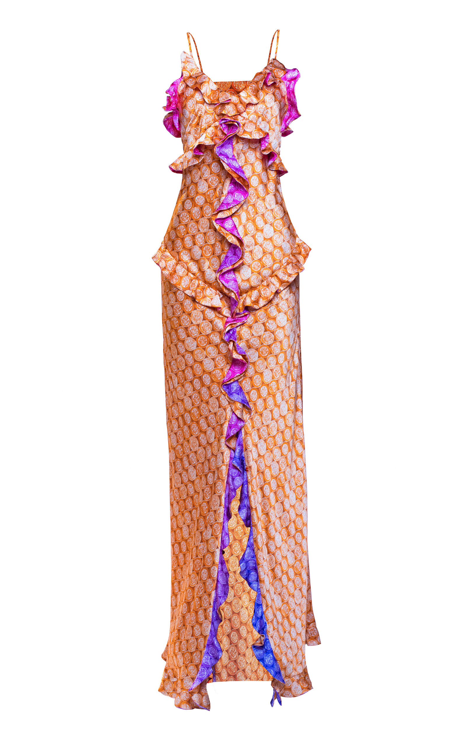 Banke Kuku - Women's Ruffle Ruffled Printed Silk Maxi Slip Dress - Orange - Only At Moda Operandi