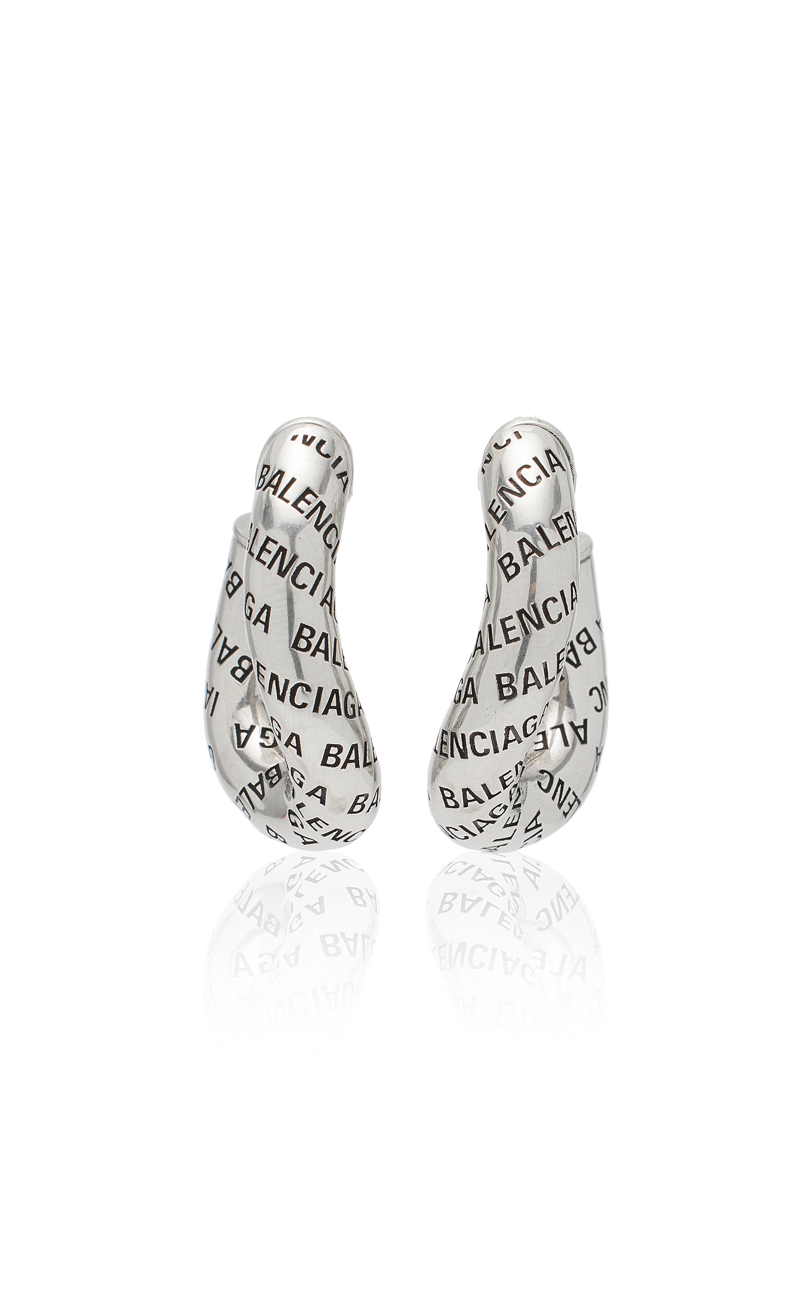 Balenciaga - Women's Logo Brass Hoop Earrings - Silver - OS - Moda Operandi - Gifts For Her