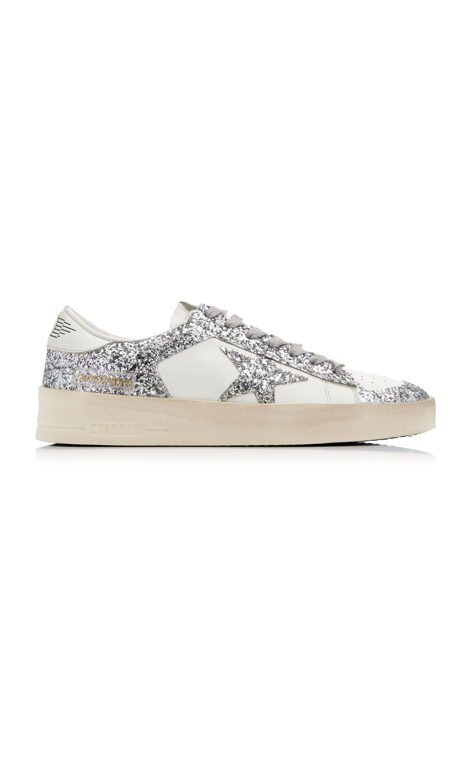 Golden Goose Stardan Glittered Leather Sneakers In White