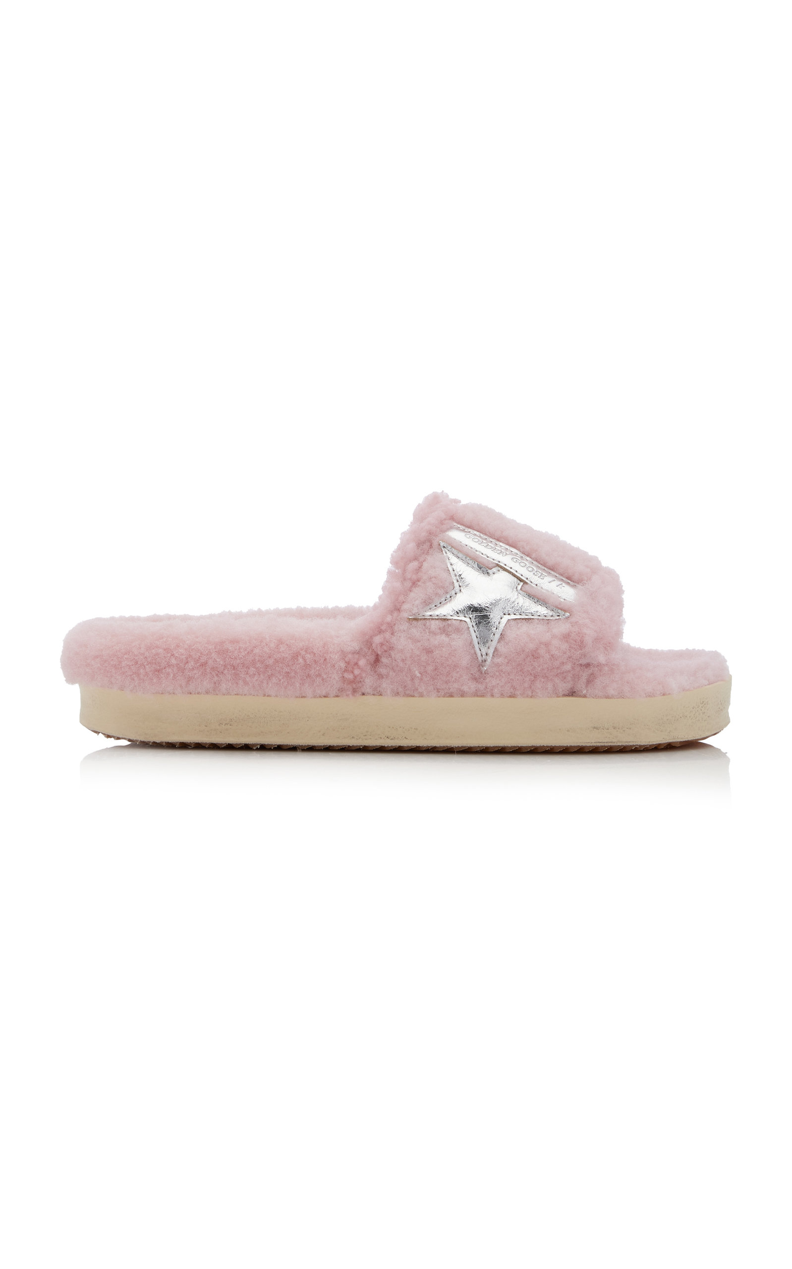 Golden Goose Poolstar Shearling Slide Sandals In Pink