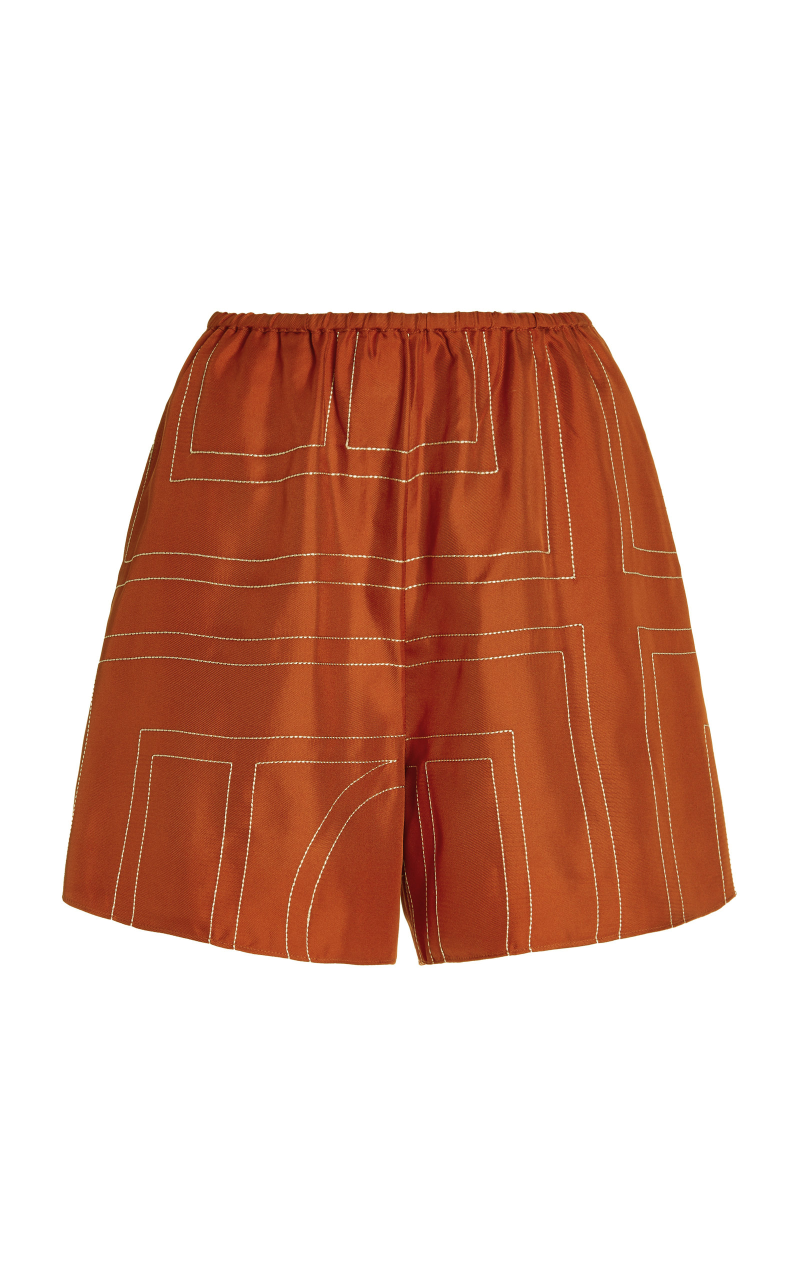 Totême Orange Logo-embroidered Silk-twill Shorts In Bloody Mary