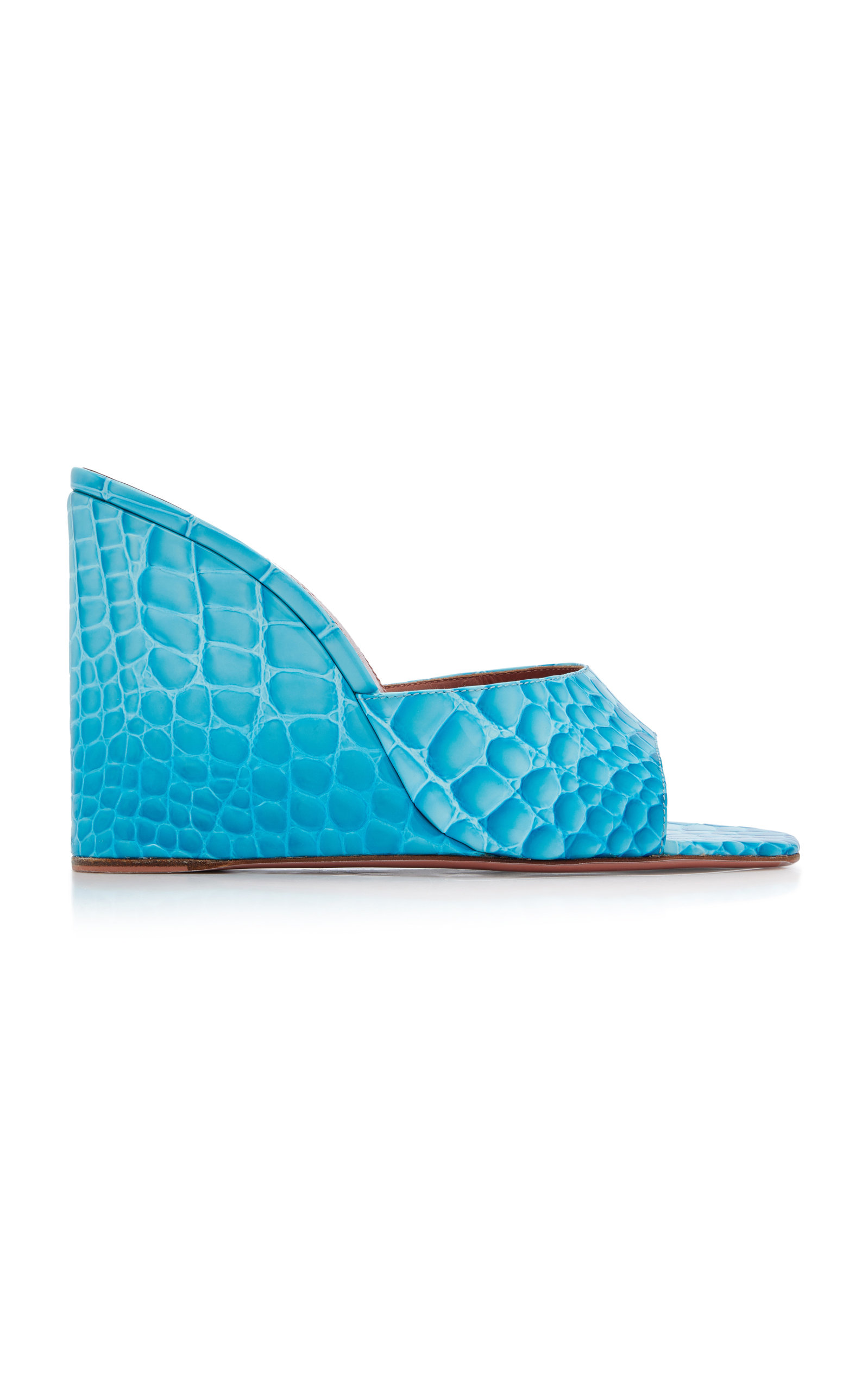 Amina Muaddi - Women's Lupita Croc-Effect Leather Wedge Sandals - Blue - IT 36.5 - Moda Operandi