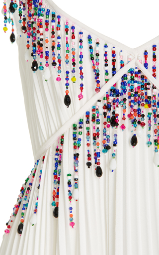 Bead-Trimmed Pleated Georgette Midi Dress展示图