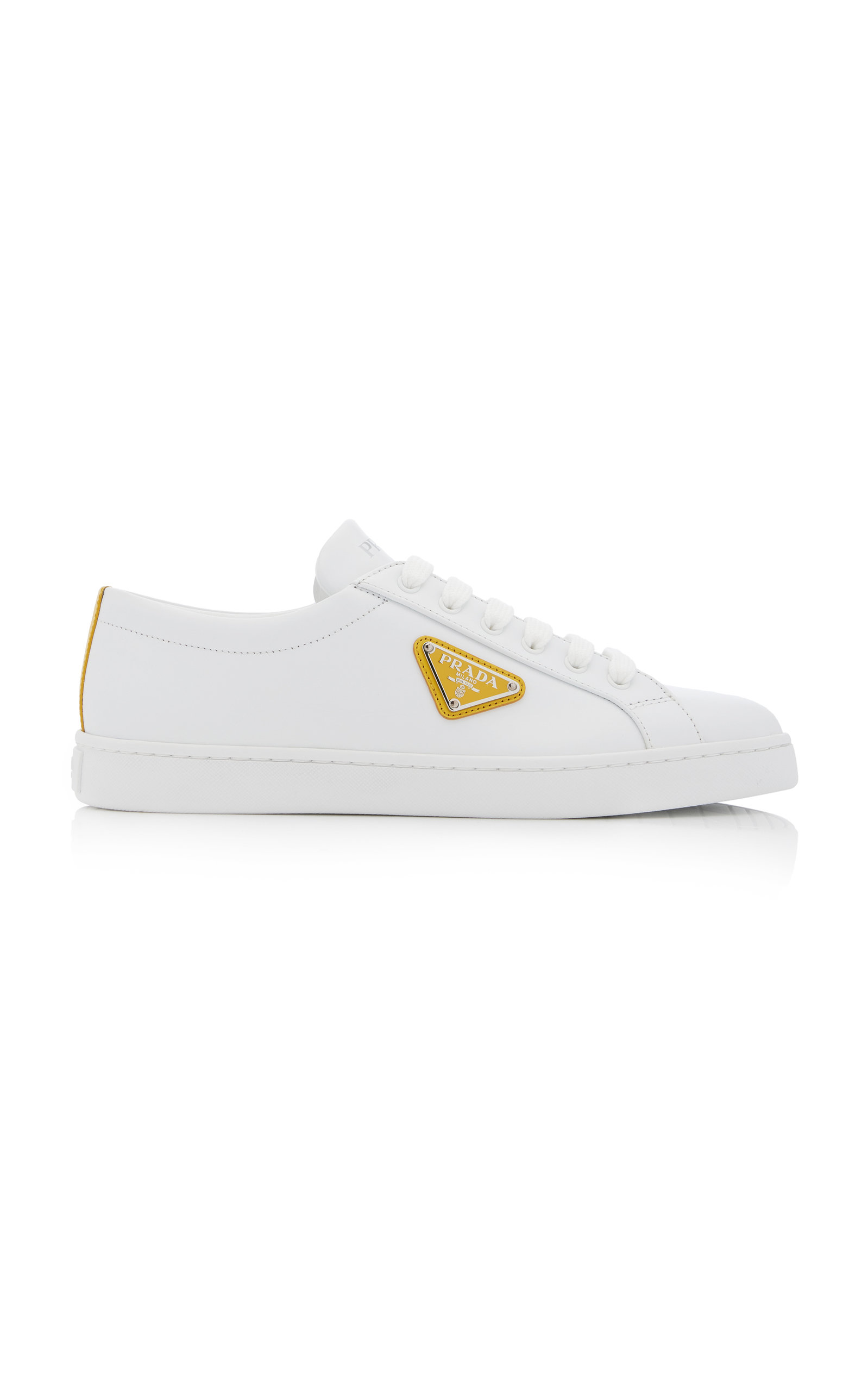 Prada - Women's Logo-Detailed Leather Low-Top Sneakers - White - IT 35 - Moda Operandi