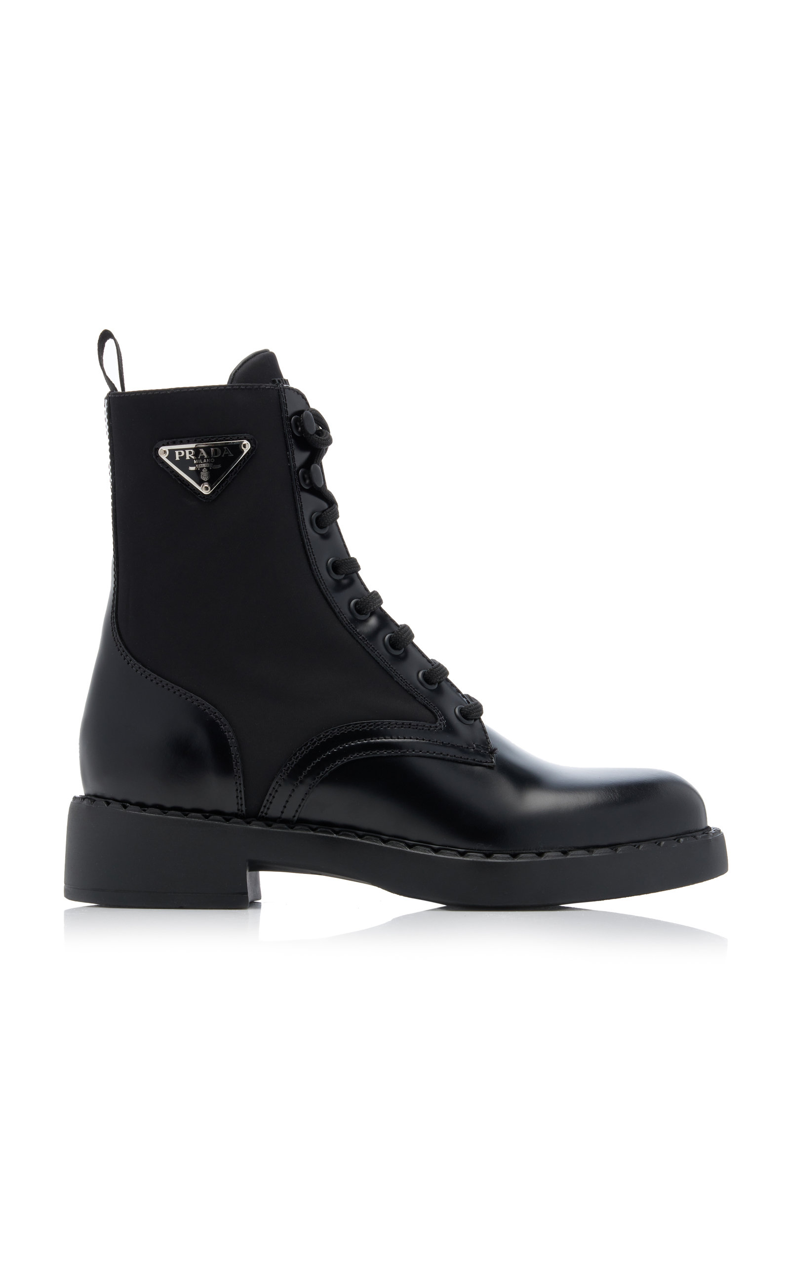 Prada - Women's Re-Nylon and Leather Combat Boots - Black - Moda Operandi