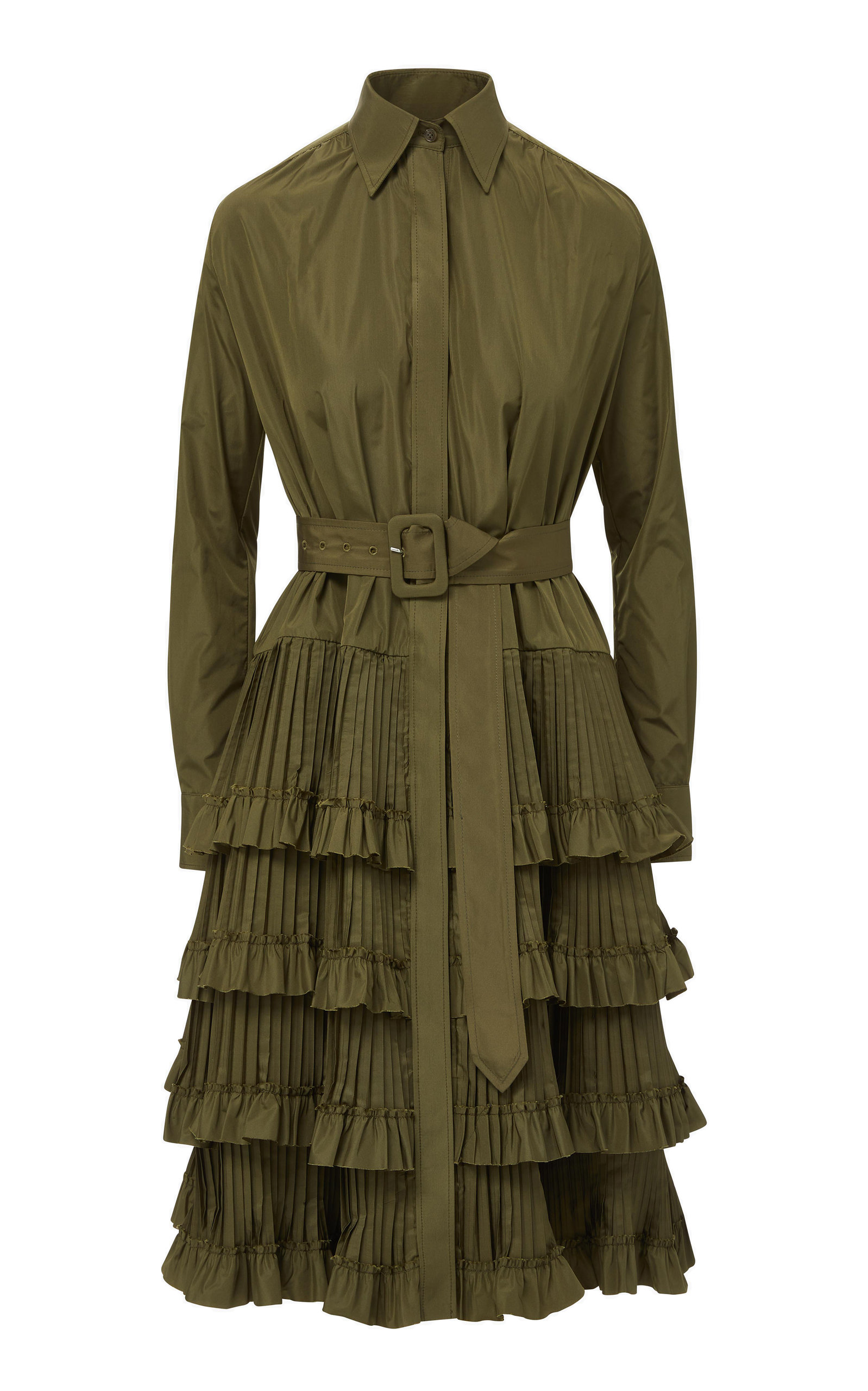 Brandon Maxwell Ruffled Taffeta Shirt Dress - Green