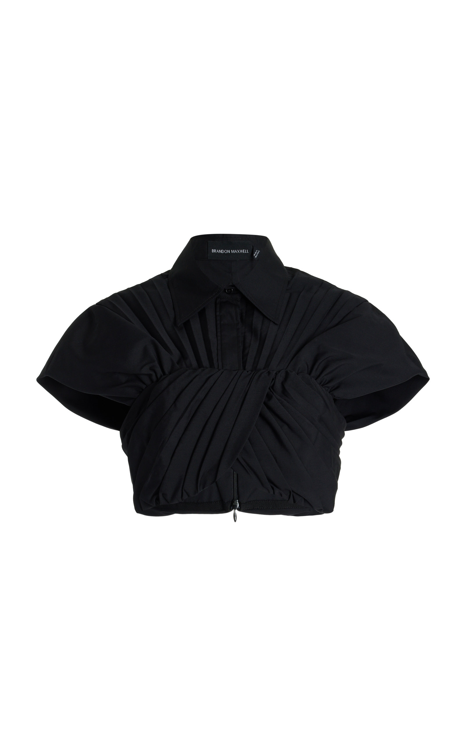 Brandon Maxwell Draped Cotton Cropped Top - Black