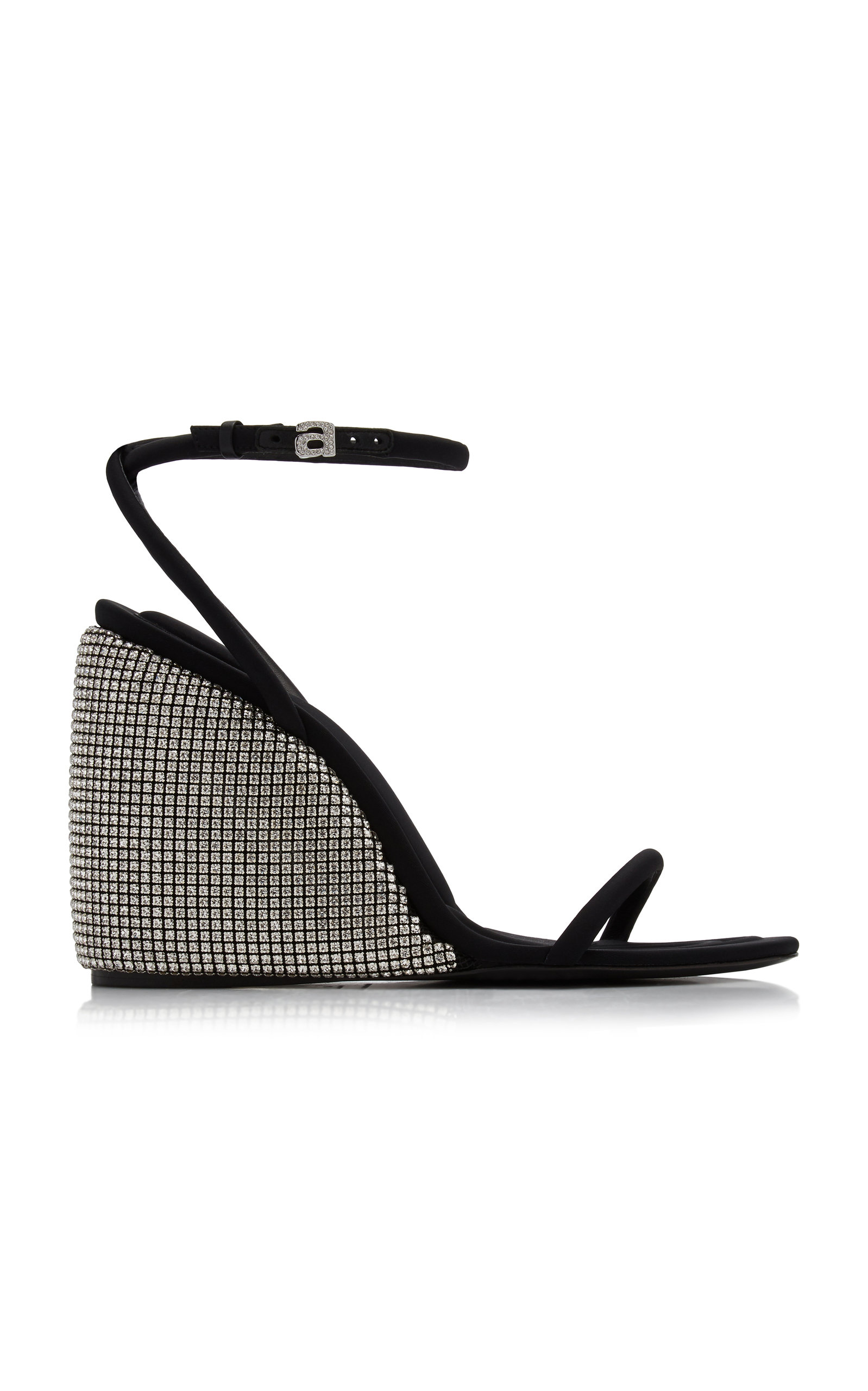 Alexander Wang Dahila Womens Leather Self Covered Crystal Wedge Wedge Sandals In Black
