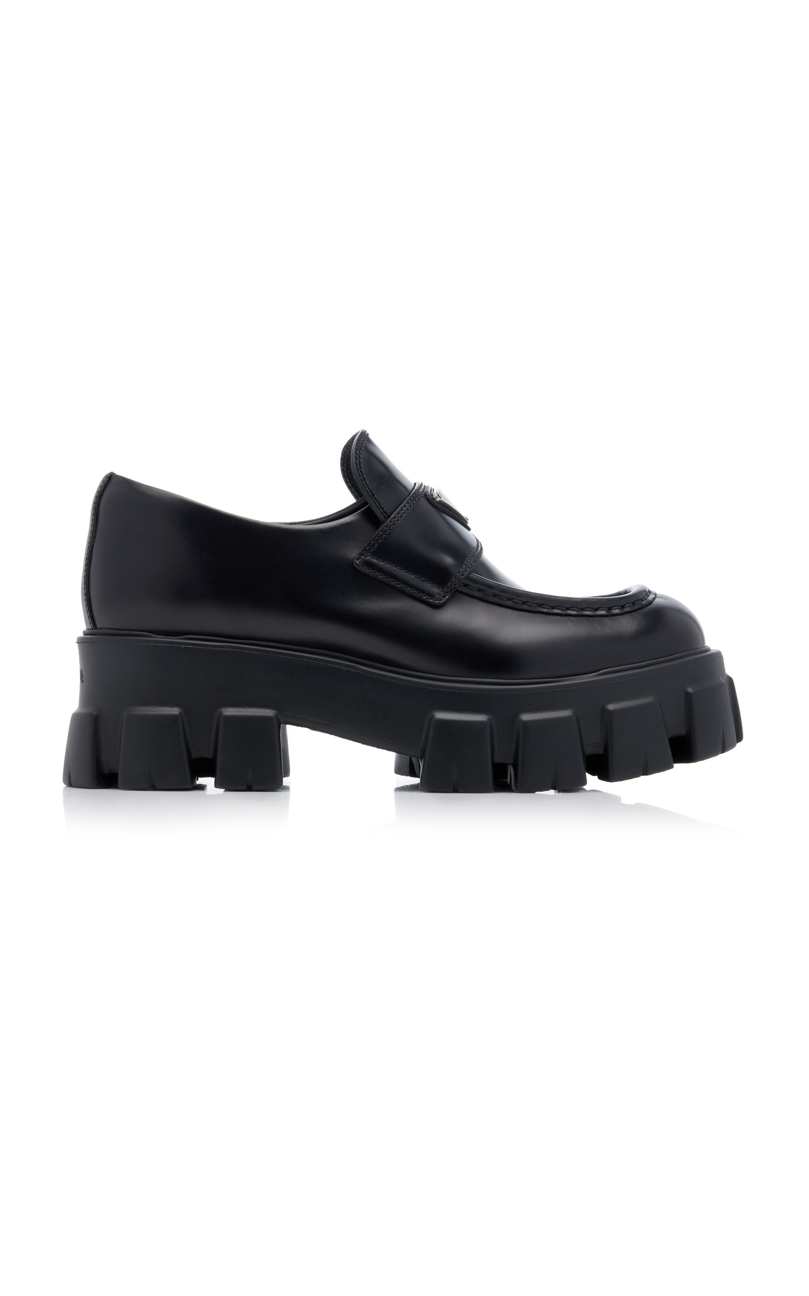 Prada - Monolith Leather Loafers - Black - IT 36.5 - Moda Operandi