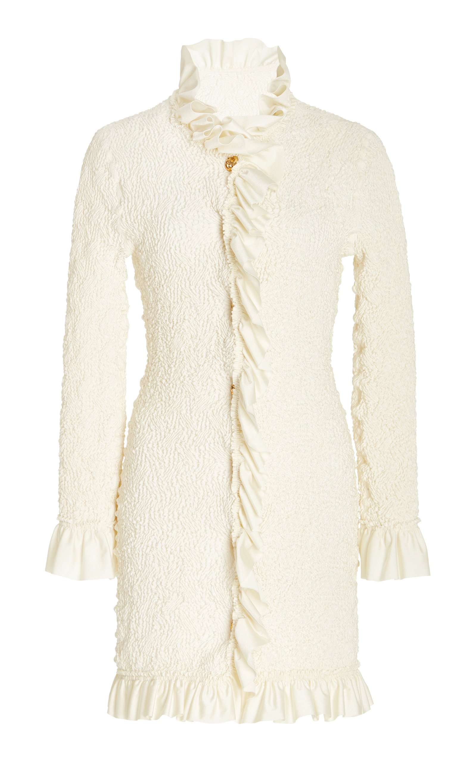 Alexander Wang - Women's Ruffled Smocked Jersey Jacket Dress - White - L - Moda Operandi