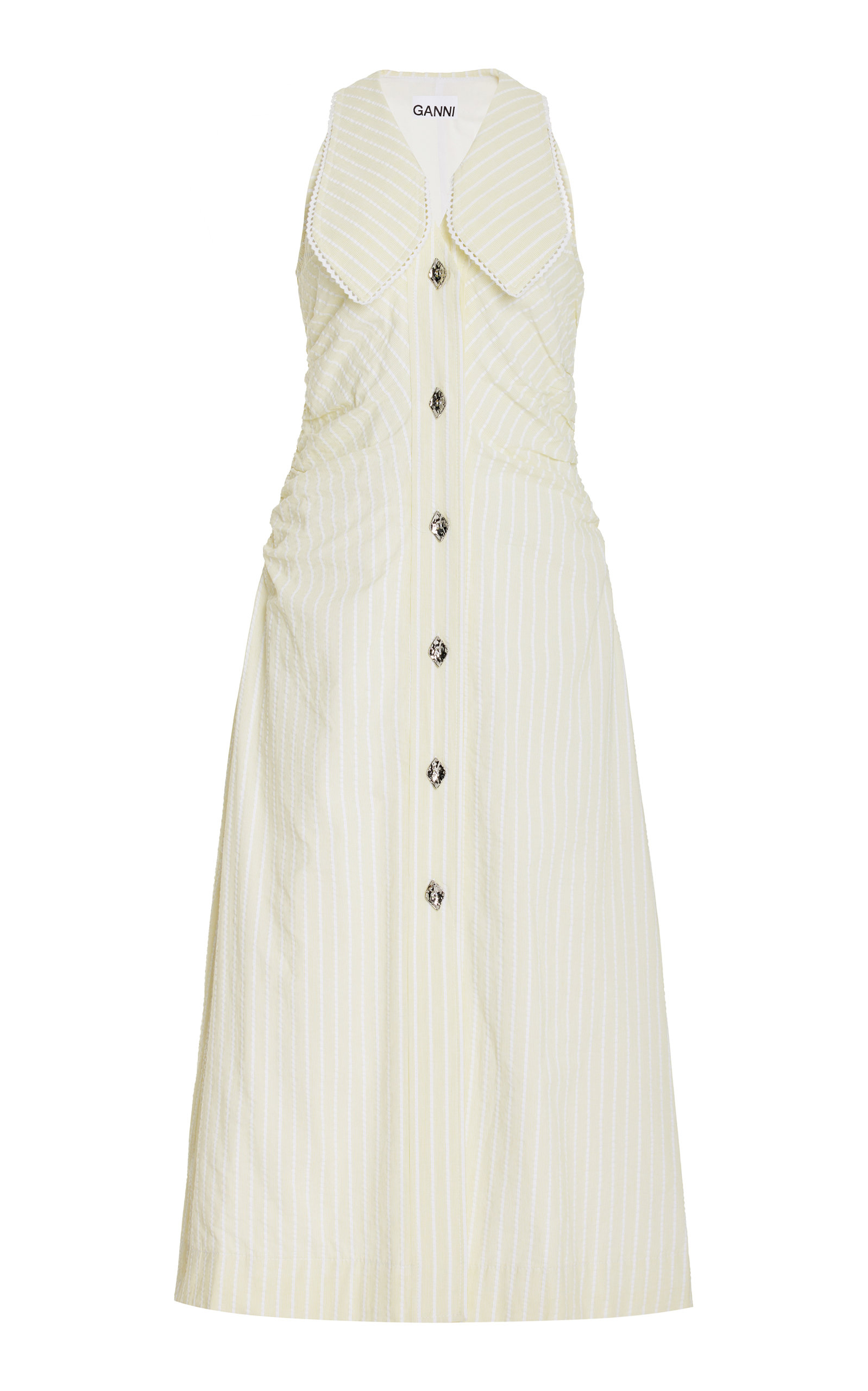 Ganni Women's Striped Seersucker Cotton Midi Dress