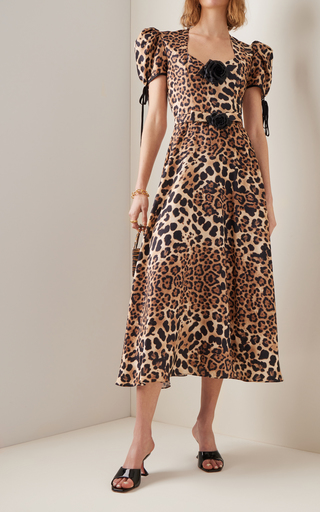 Rose-Detailed Leopard-Print Silk Midi Dress展示图