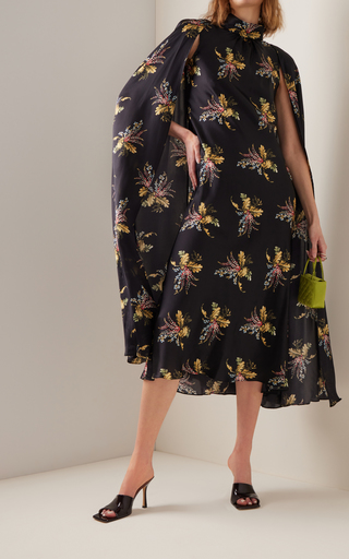 Floral Silk Midi Cape Dress展示图