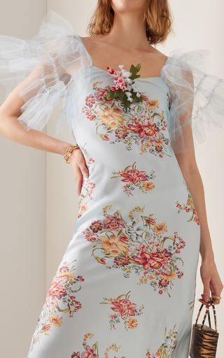 Ruffled Floral-Print Silk-Blend Midi Dress展示图