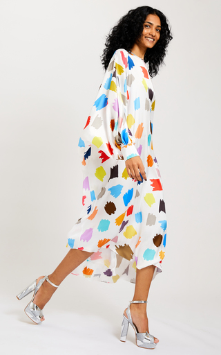 Slash Sleeve Printed Midi Dress展示图