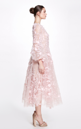 Petal-Embroidered Tulle Midi Dress展示图