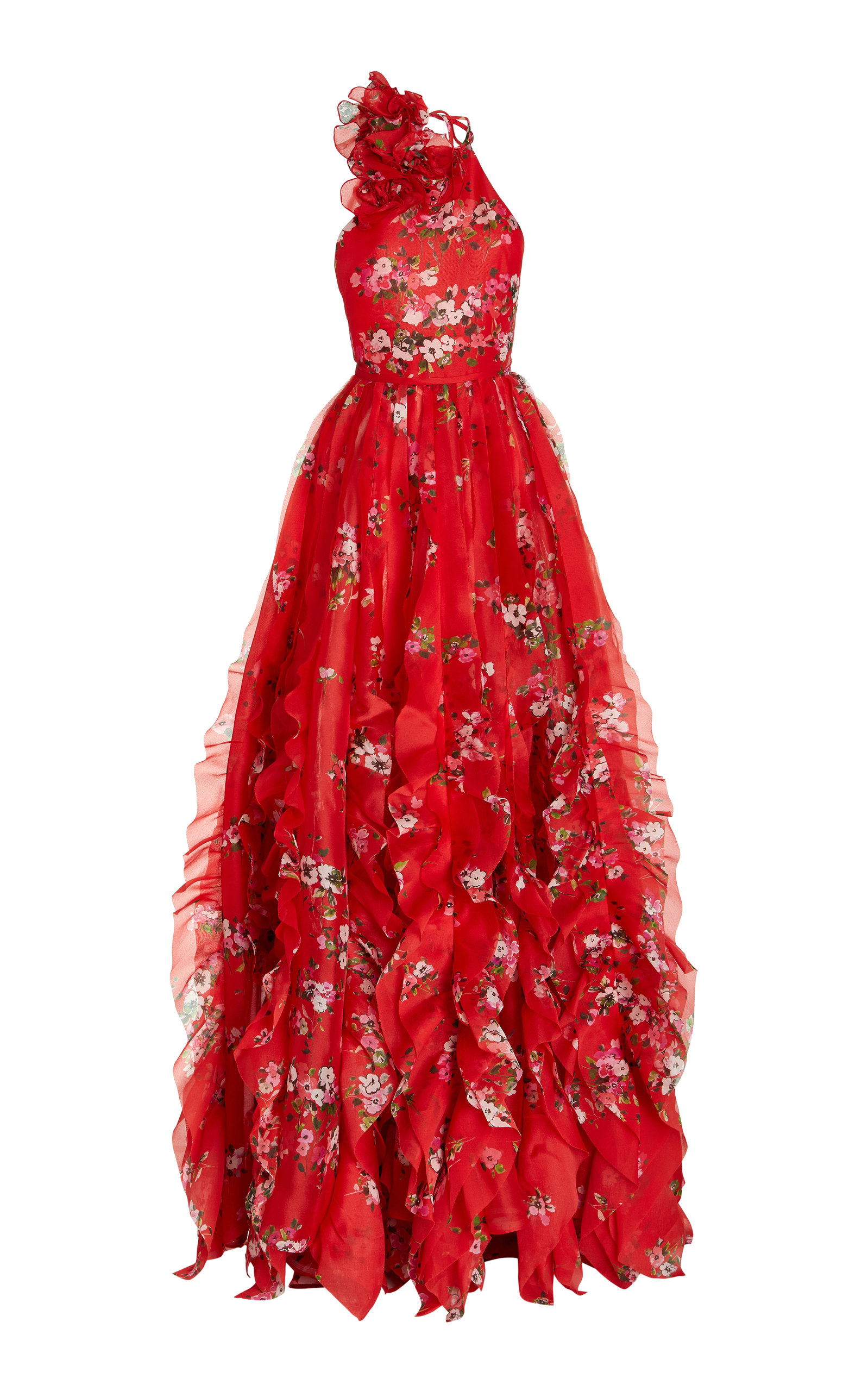 Carolina Herrera - Women's Ruffled Floral-Print Silk Gown - Floral - Moda Operandi