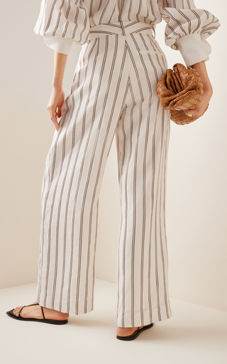 Cymbaria Striped Linen-Blend Wide-Leg Pants展示图