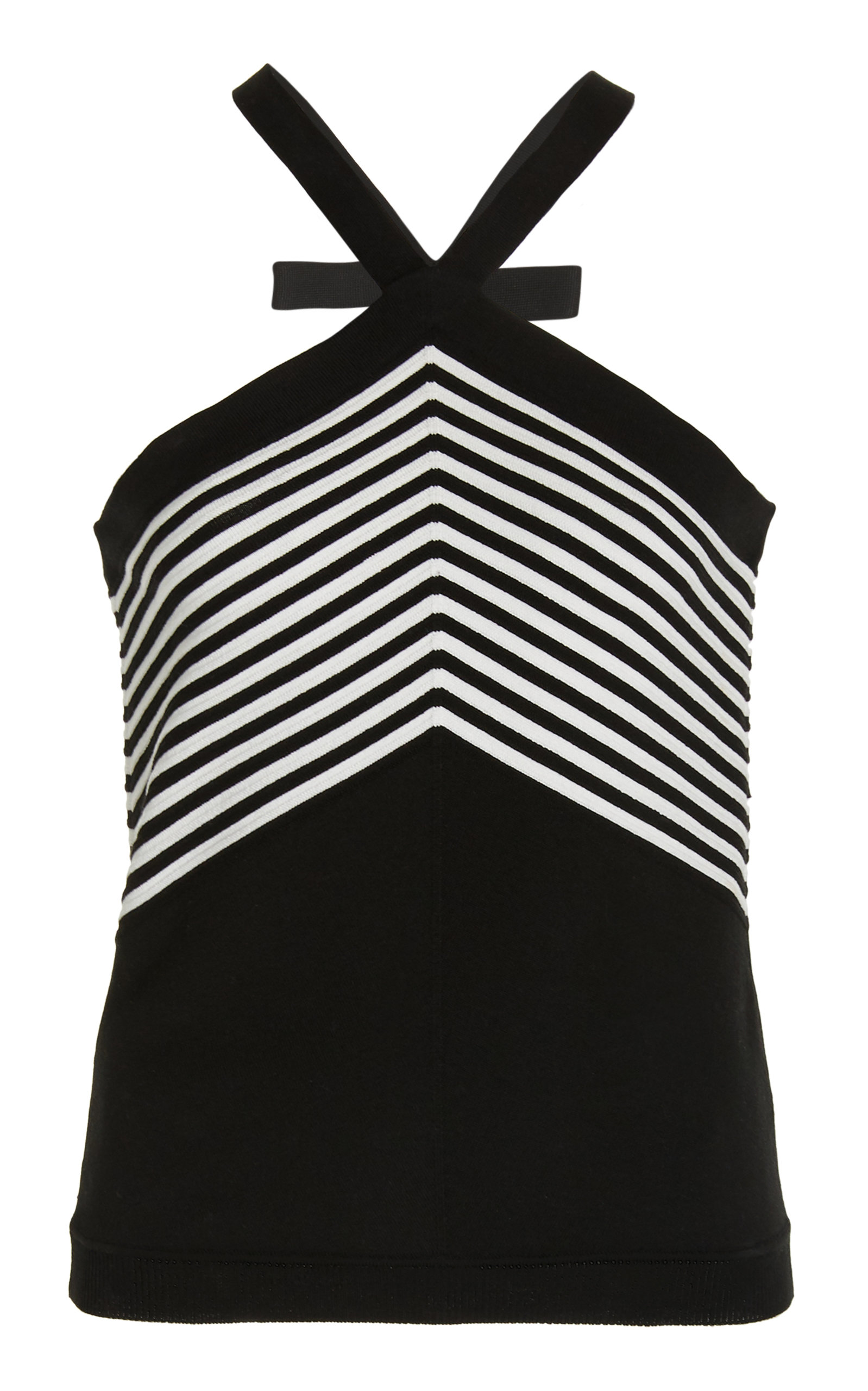 Carolina Herrera - Women's Chevron Silk-Blend Halter Top - Black/white - Moda Operandi