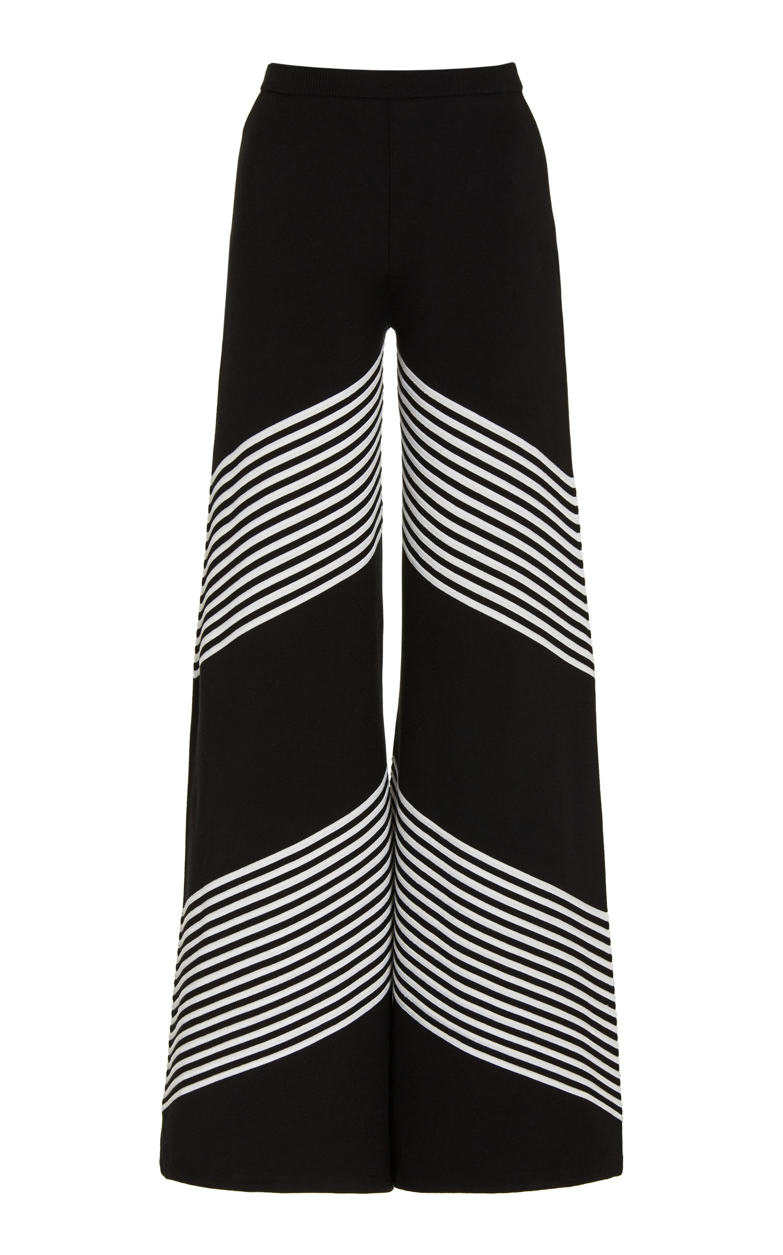 Carolina Herrera - Women's Chevron Silk-Blend Wide-Leg Pants - Black/white - L - Moda Operandi