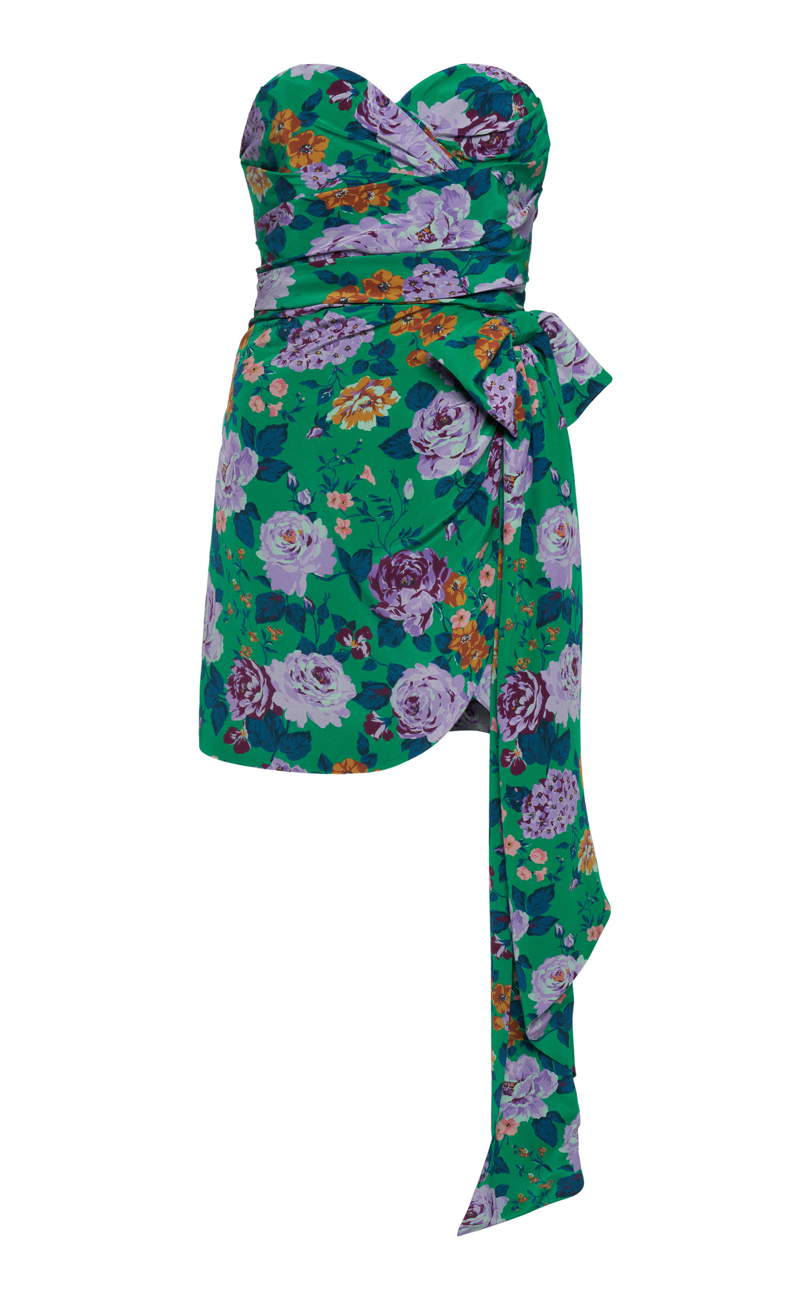 ワンピース ALESSANDRA RICH Green ette Mini Dress Alessandra Rich Strapless Bow-detailed Floral-print Silk