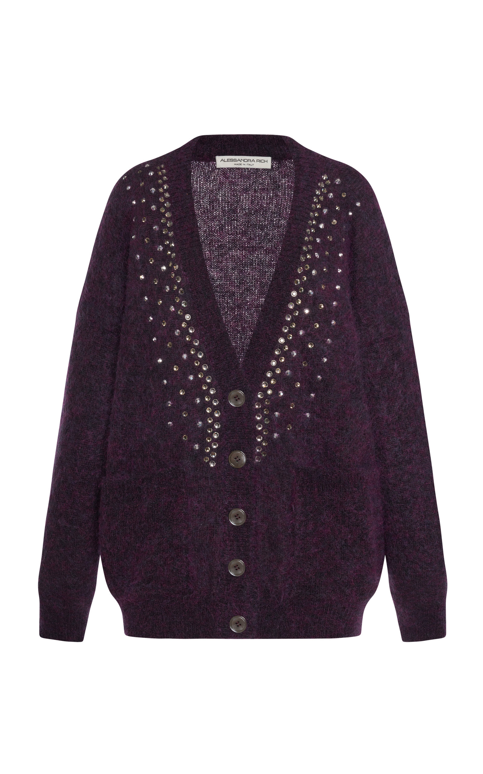 Alessandra Rich Button-front Crystal-embellished Mohair Cardigan In Purple