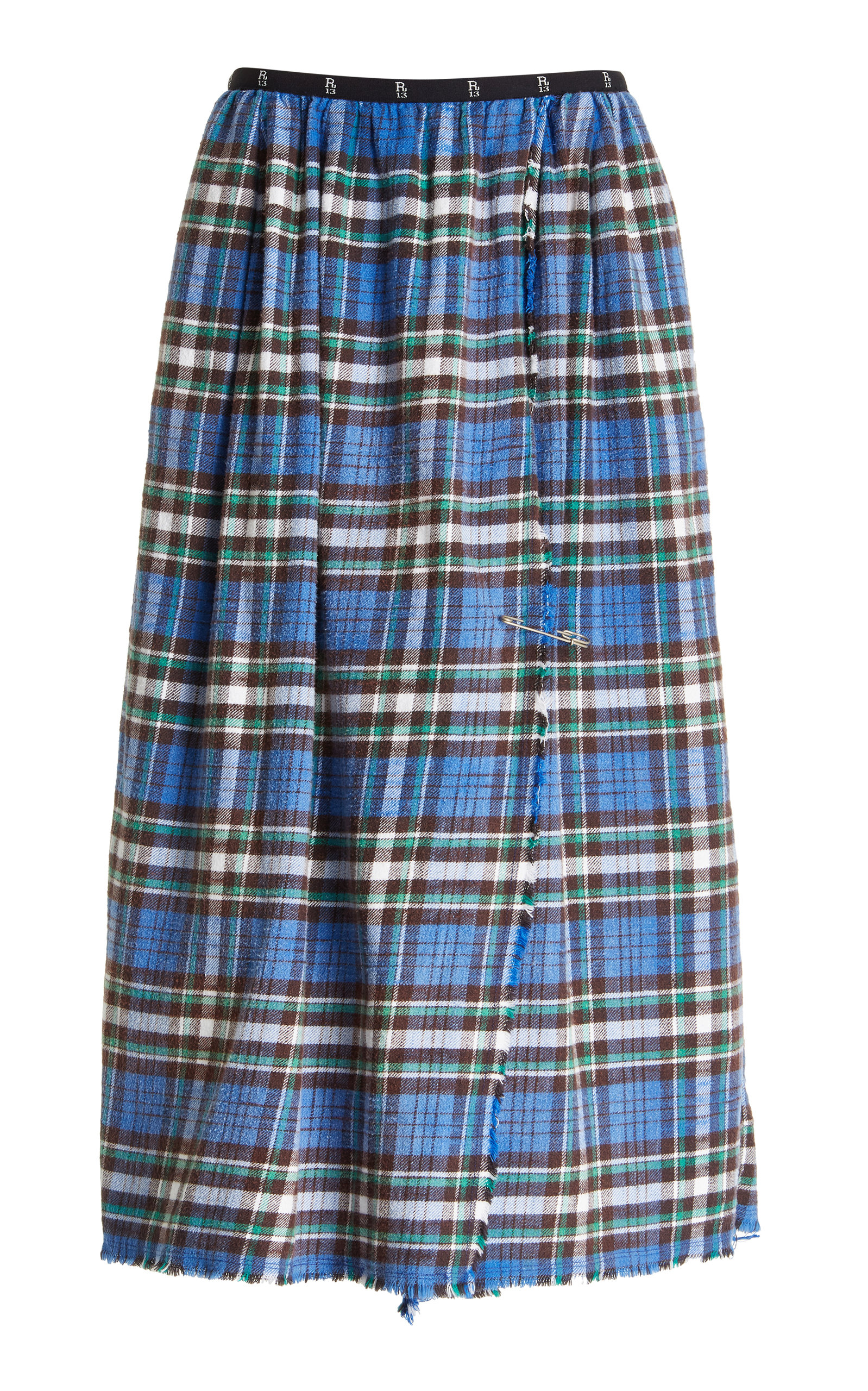 R13 Wrap-effect Distressed Checked Cotton-flannel Midi Skirt In Plaid