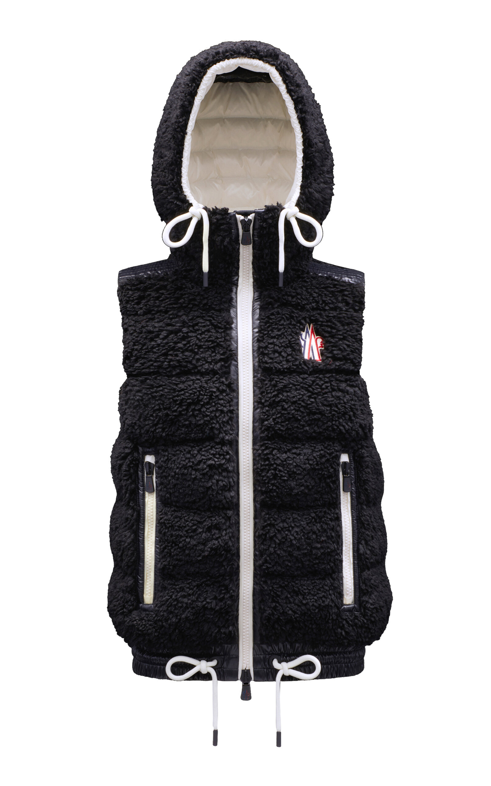 Shop Moncler Teddy-fleece Hooded Vest In Black