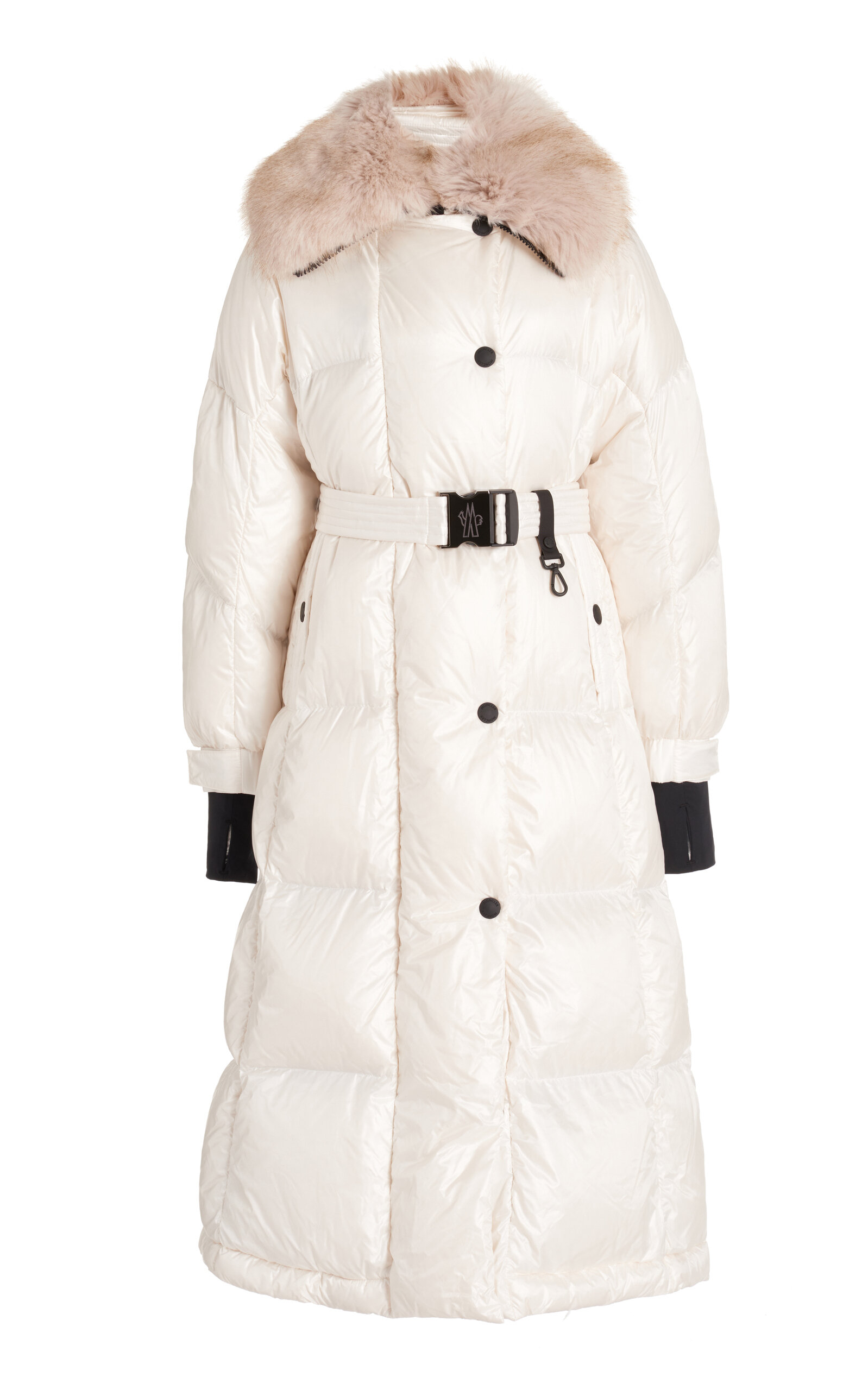 Shop Moncler Chamoille Belted Down Puffer Coat In White