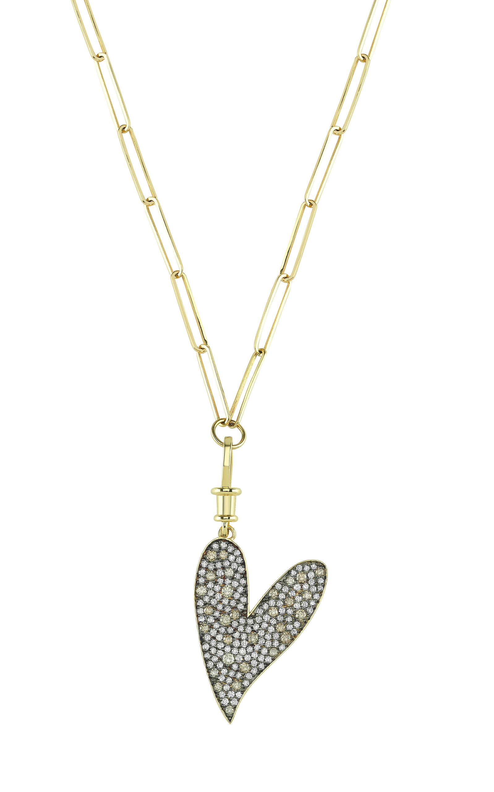 Charms Company Women's Be Mine 14k Yellow Gold Diamond Mega Heart Necklace