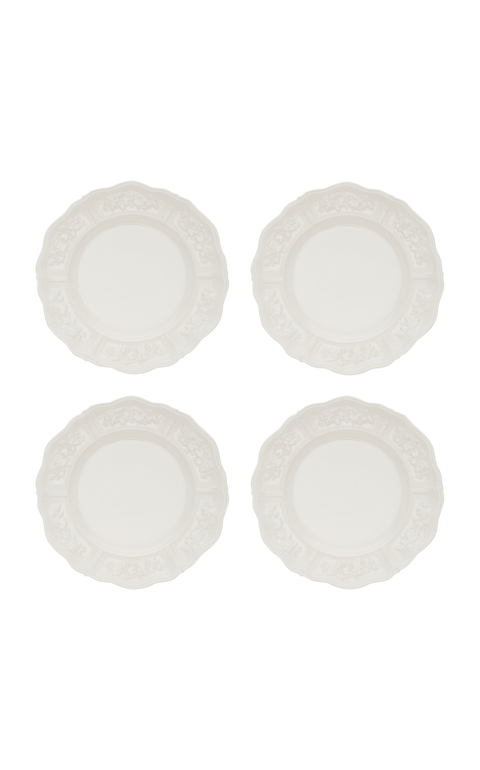 Moda Domus Set-of-Four Relief Earthenware Dinner Plates - White