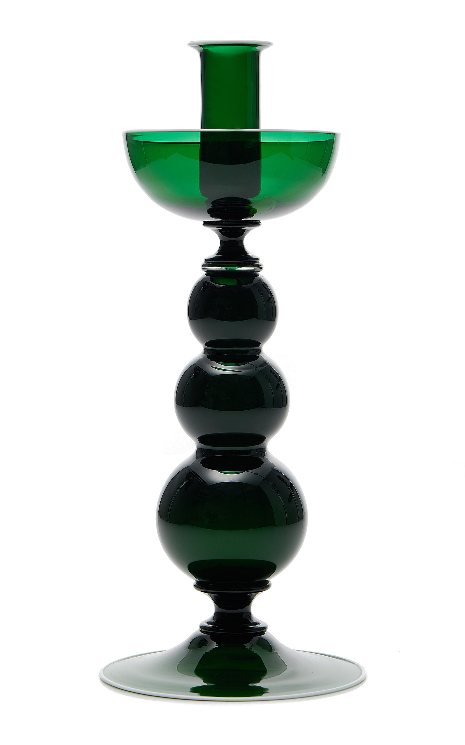 Moda Domus Tall Glass Candle Holder In Grey,dark Green