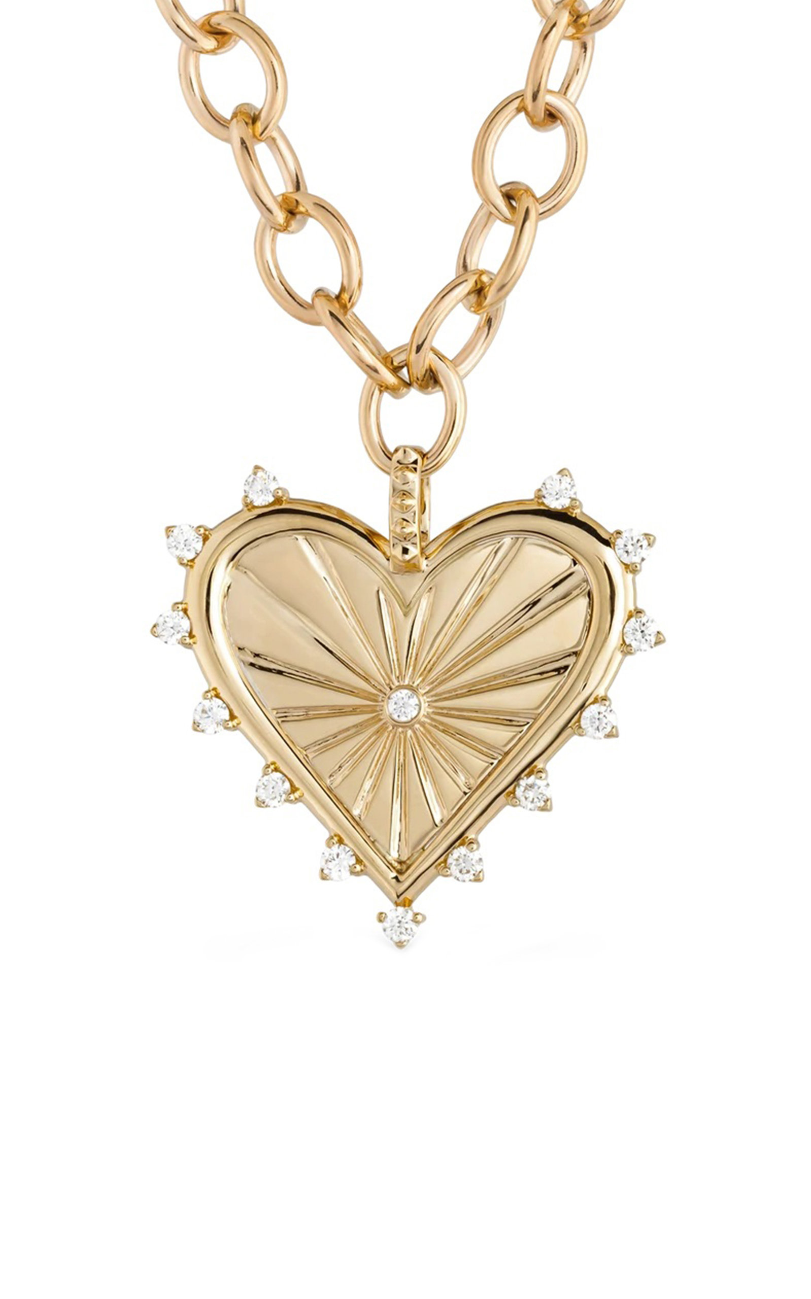 Marlo Laz Spiked Heart 14K Yellow Gold Diamond Coin Necklace