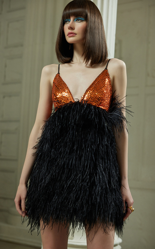 Feathered Sequin Mini Dress展示图