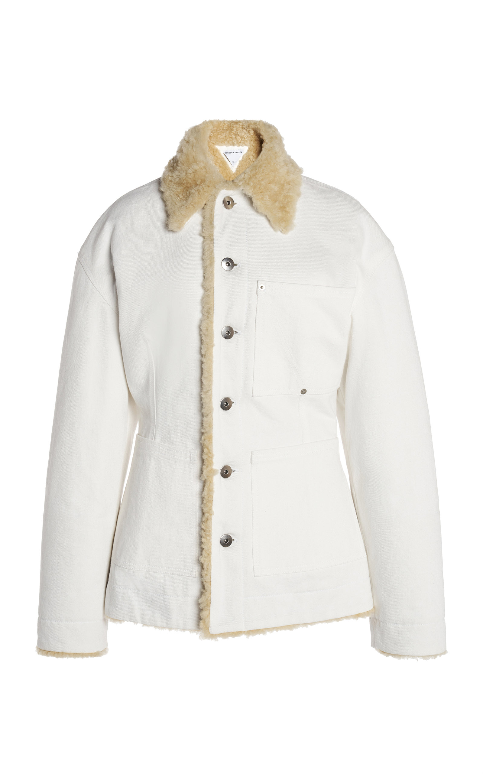 Shop Bottega Veneta Denim Shearling Jacket In White
