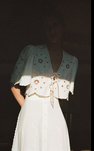 Kiara Embroidered Button-Front Cotton Midi Skirt展示图