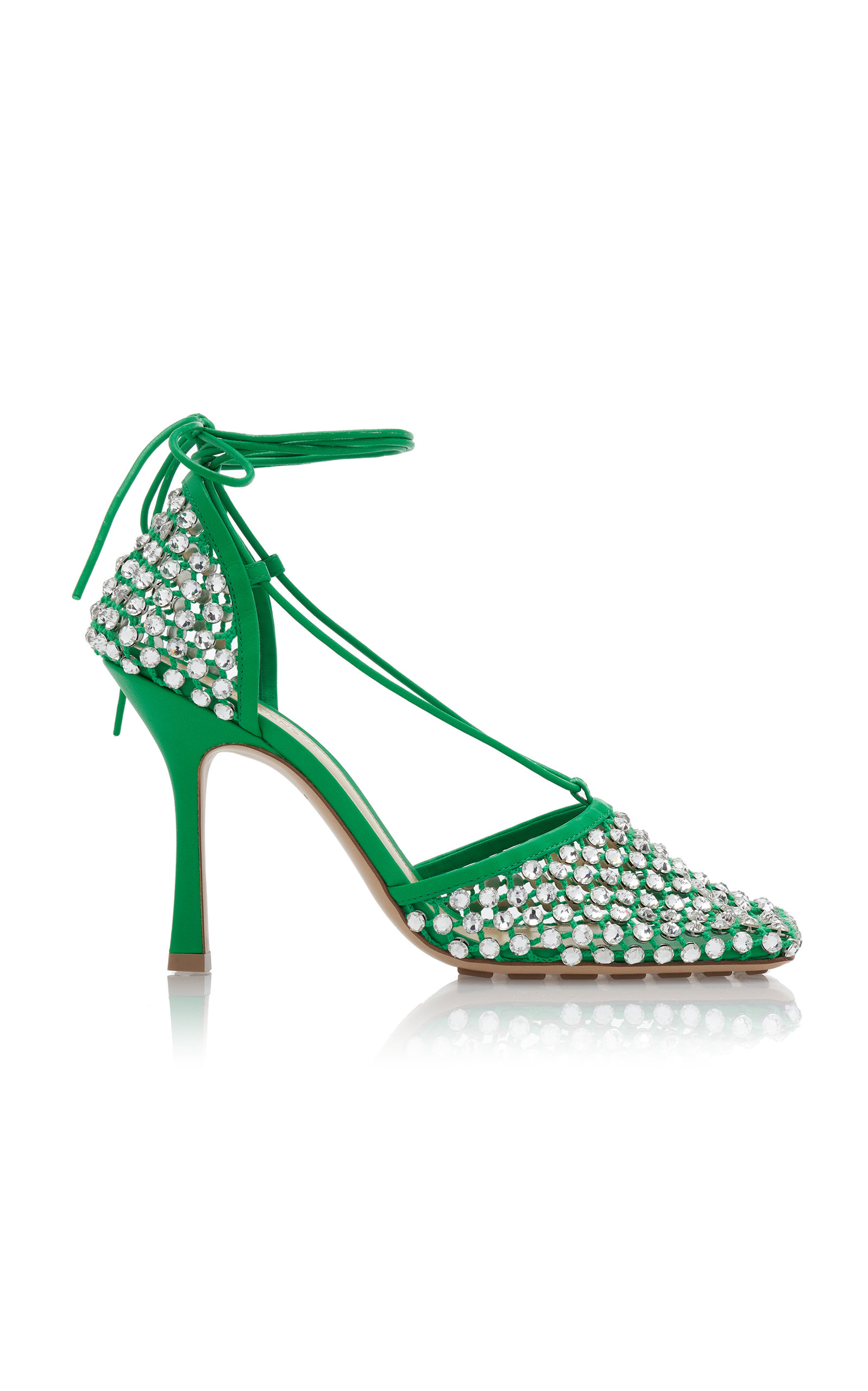 Bottega Veneta Women's Stretch Lace-up Crystal Sandals In Green,pink