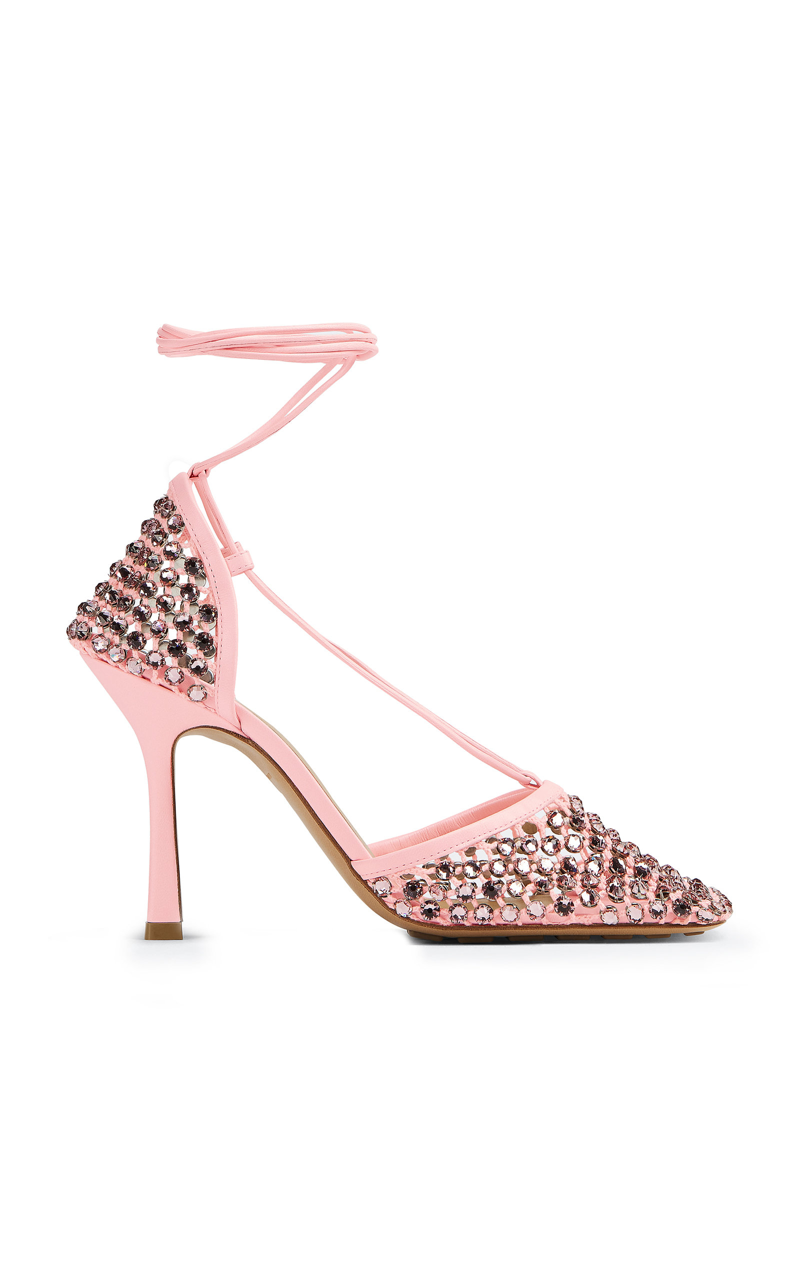 Shop Bottega Veneta Stretch Lace-up Crystal Sandals In Pink
