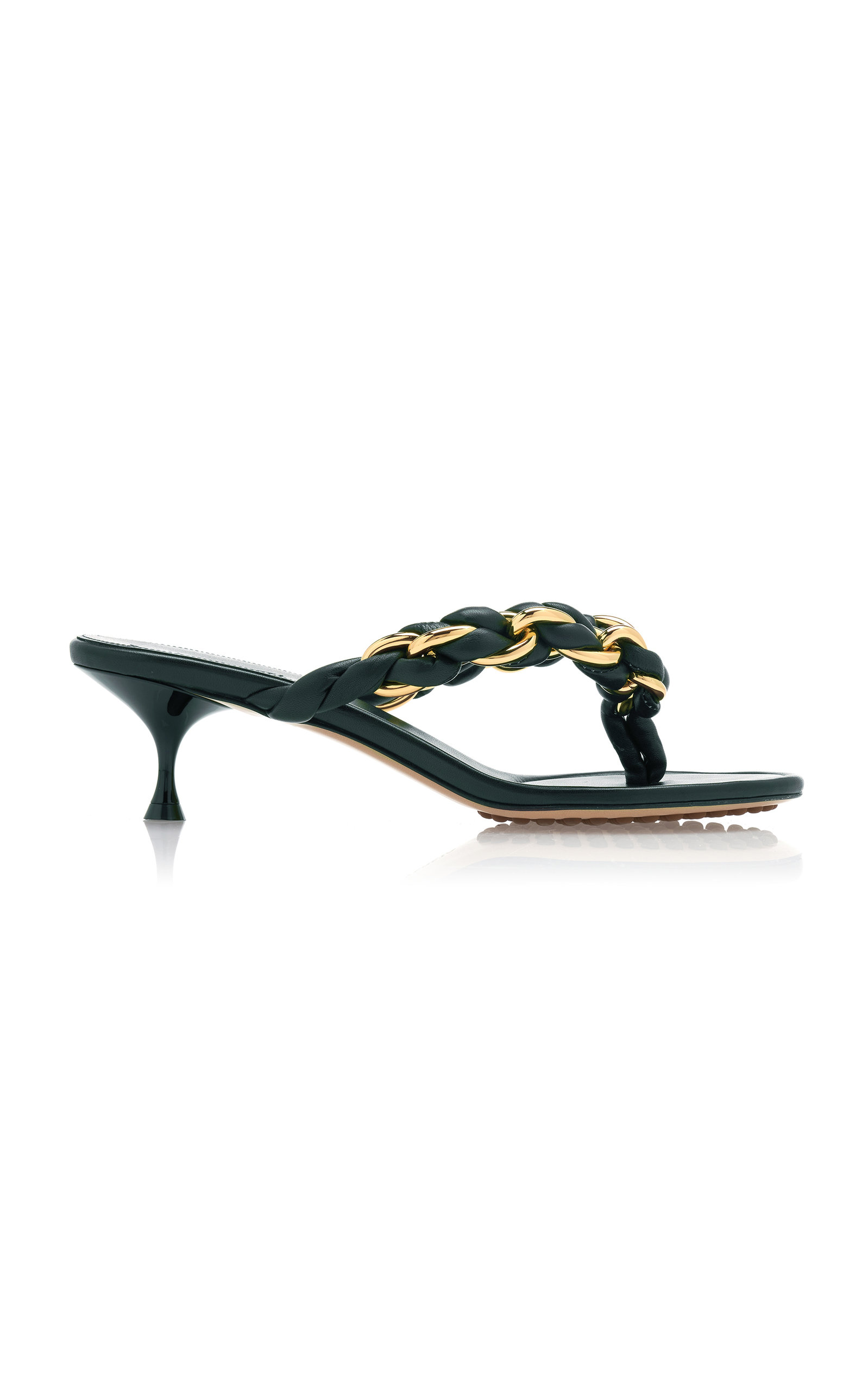 Shop Bottega Veneta Dot Lagoon Chain Leather Sandals In Green