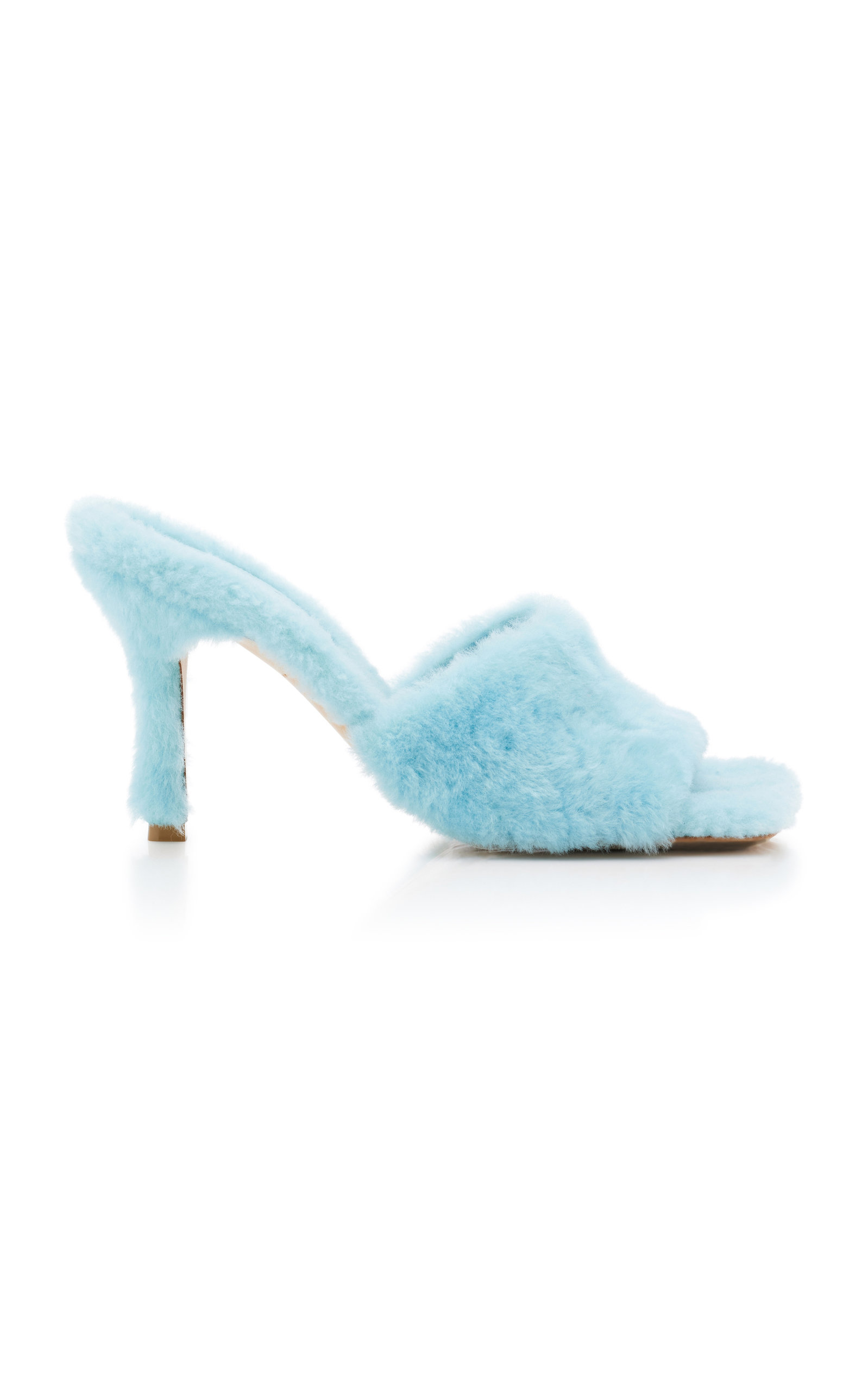 Shop Bottega Veneta Stretch Fur Mule Sandals In Blue